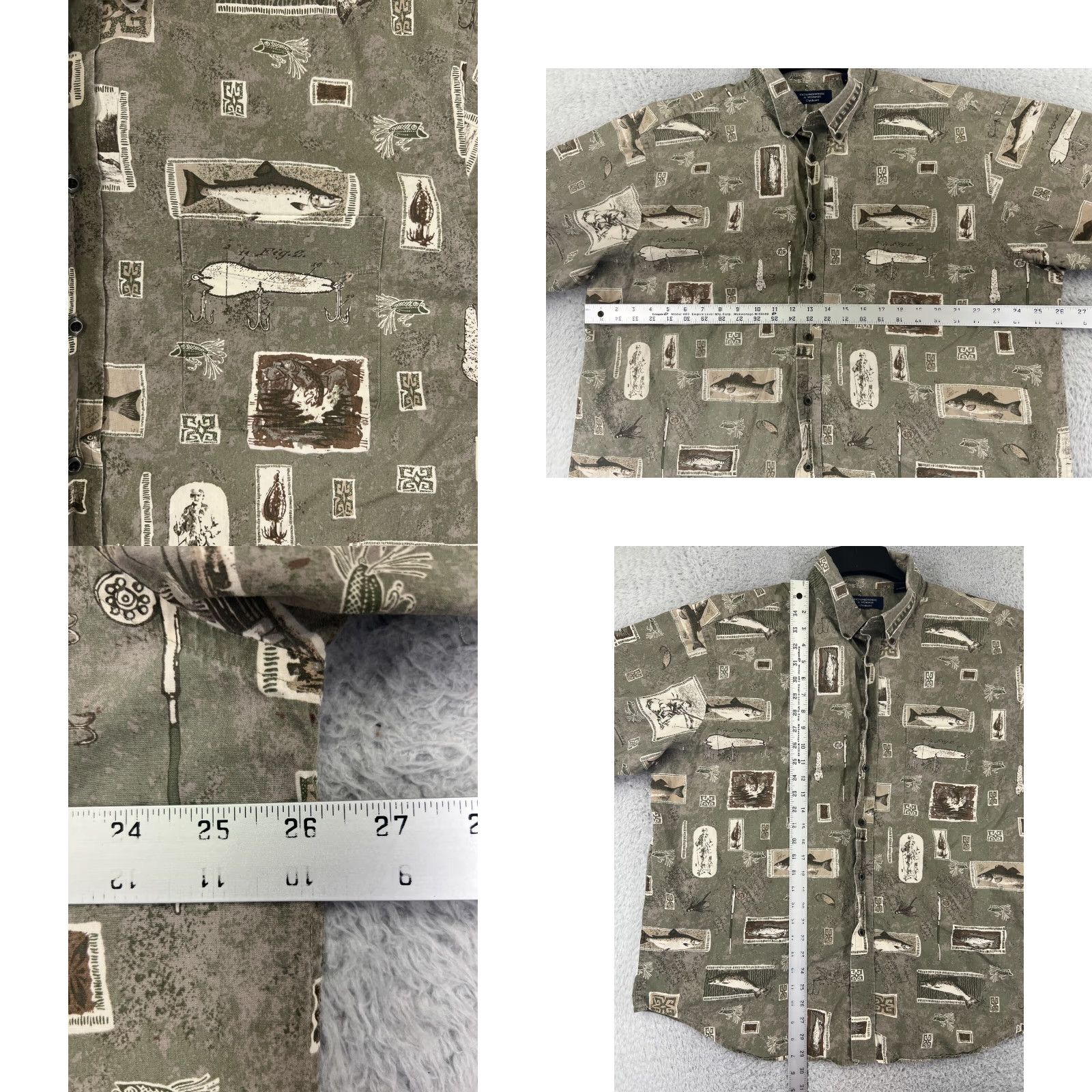 Roundtree & Yorke VINTAGE Roundtree & Yorke Shirt Men XL Green Fish Theme Button-Up Size US XL / EU 56 / 4 - 8 Thumbnail