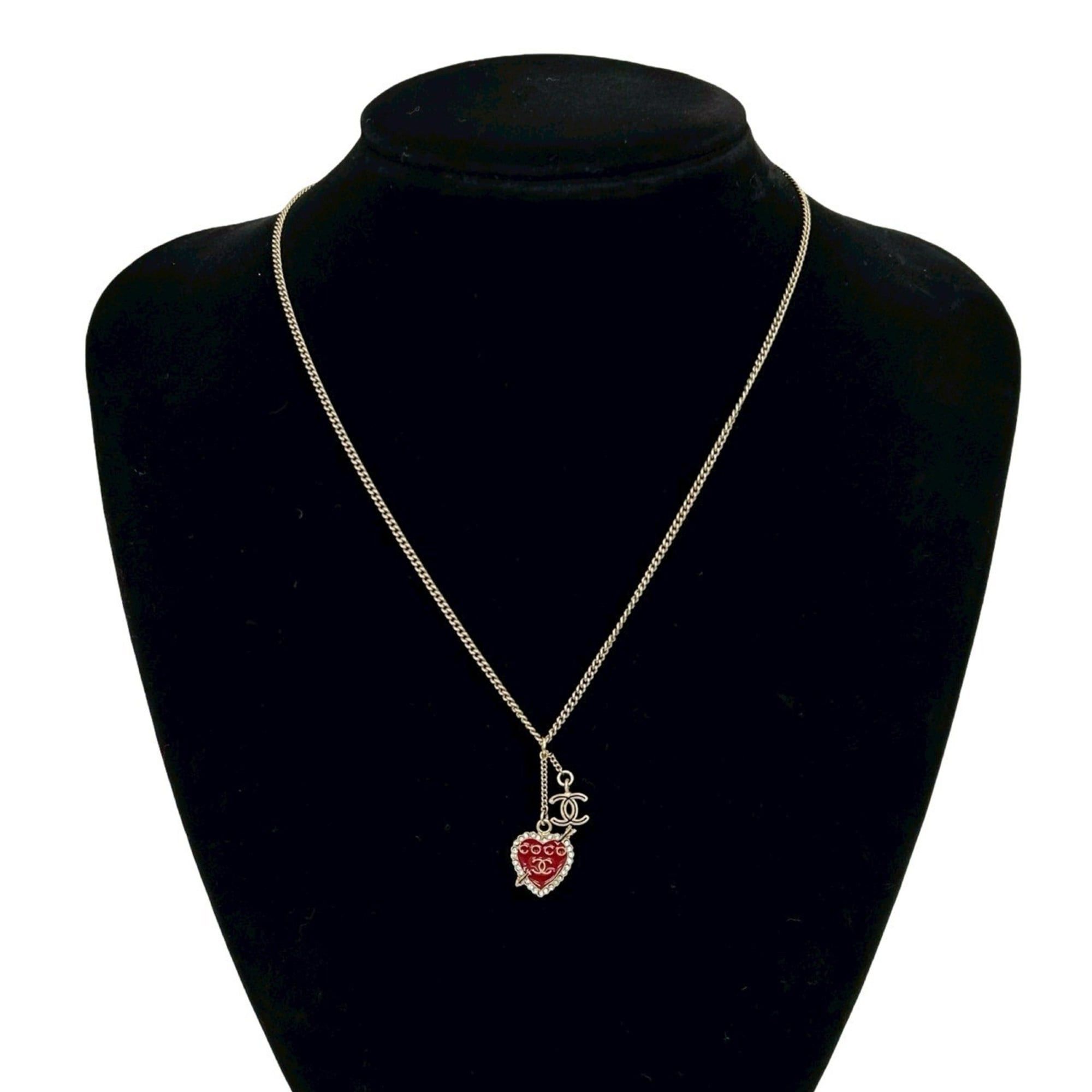 Chanel CHANEL Coco Mark Heart Motif GP Rhinestone Necklace Pendant Gold Red 67071 Size ONE SIZE - 1 Thumbnail