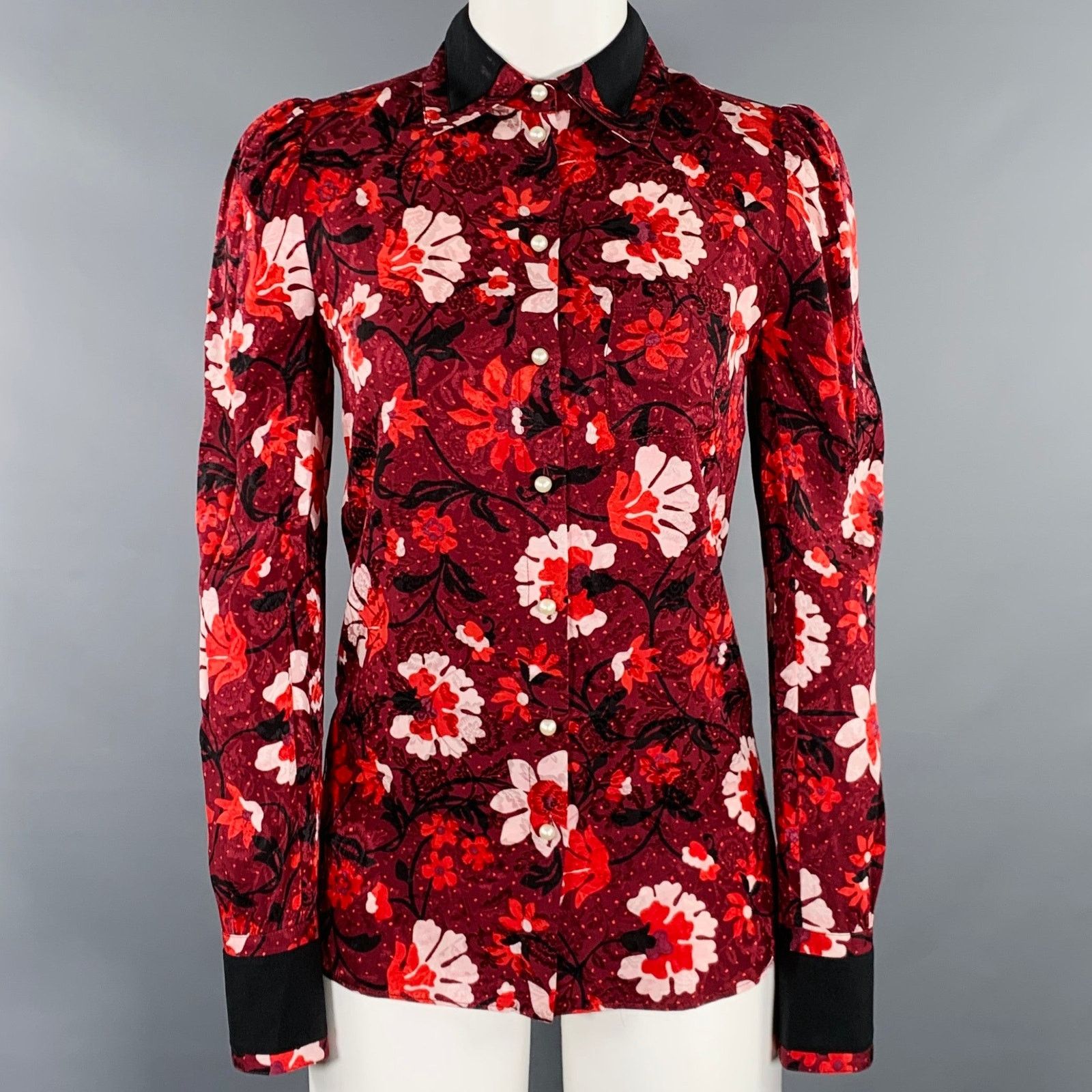 Altuzarra ALTUZARRA Size 0 Burgundy Black White Silk Floral Blouse Size XS / US 0-2 / IT 36-38 - 1 Thumbnail