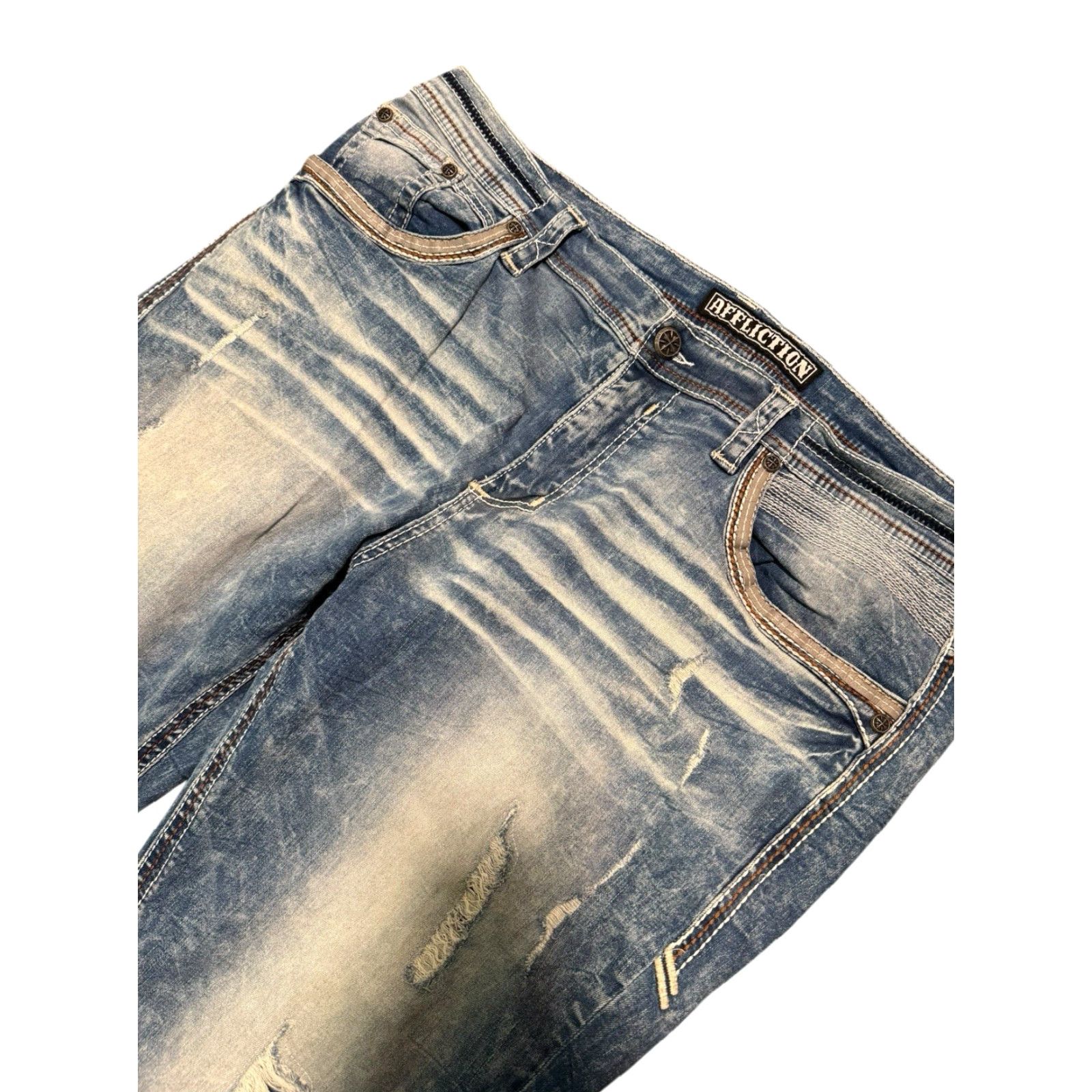 Affliction VINTAGE Affliction Ace Denim Jeans Distressed Blue 42x34 Jeans Men Big & Tall 5-Pocket Embroidered Denim Baggy? Size US 42 / EU 58 - 5 Thumbnail