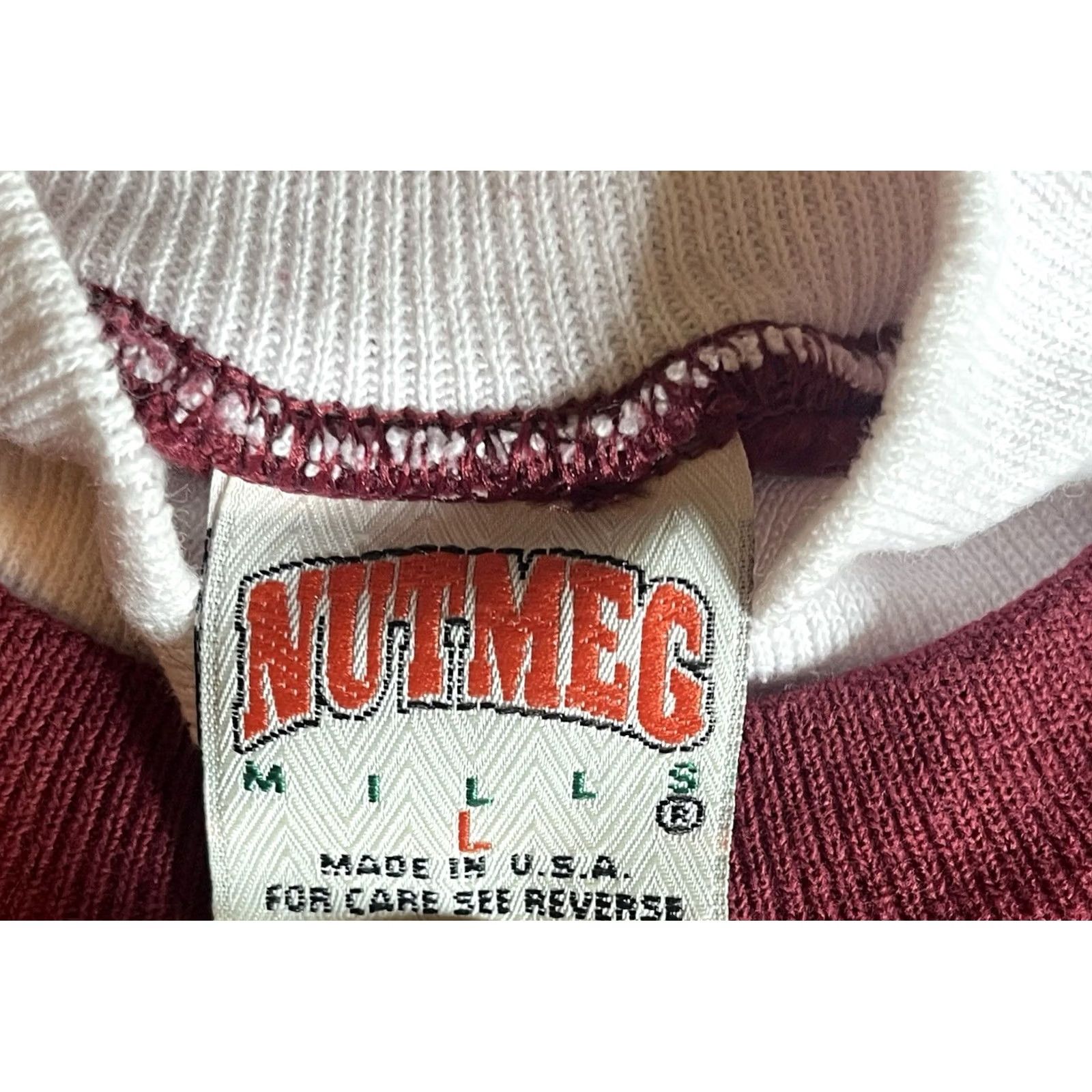 Nutmeg VINTAGE Nutmeg Mills Pullover Sweatshirt Red White Collar Crewneck Men L USA Made 90s Golf All Seasons Size US L / EU 52-54 / 3 - 7 Thumbnail