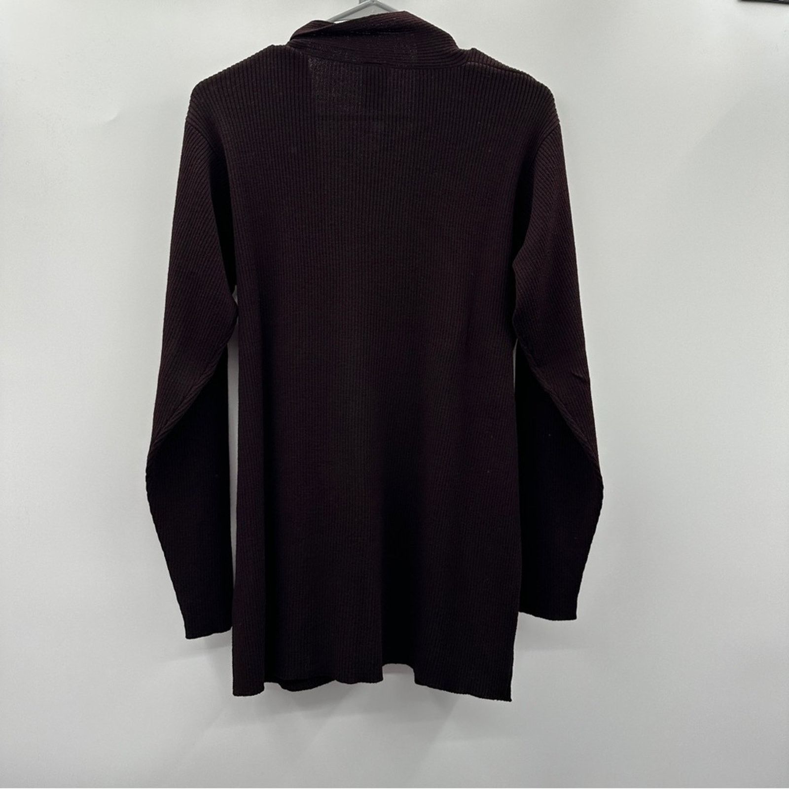 Eileen Fisher Eileen Fisher 100% Wool Dark Brown Ribbed Open Cardigan Size L / US 10 / IT 46 - 4 Thumbnail