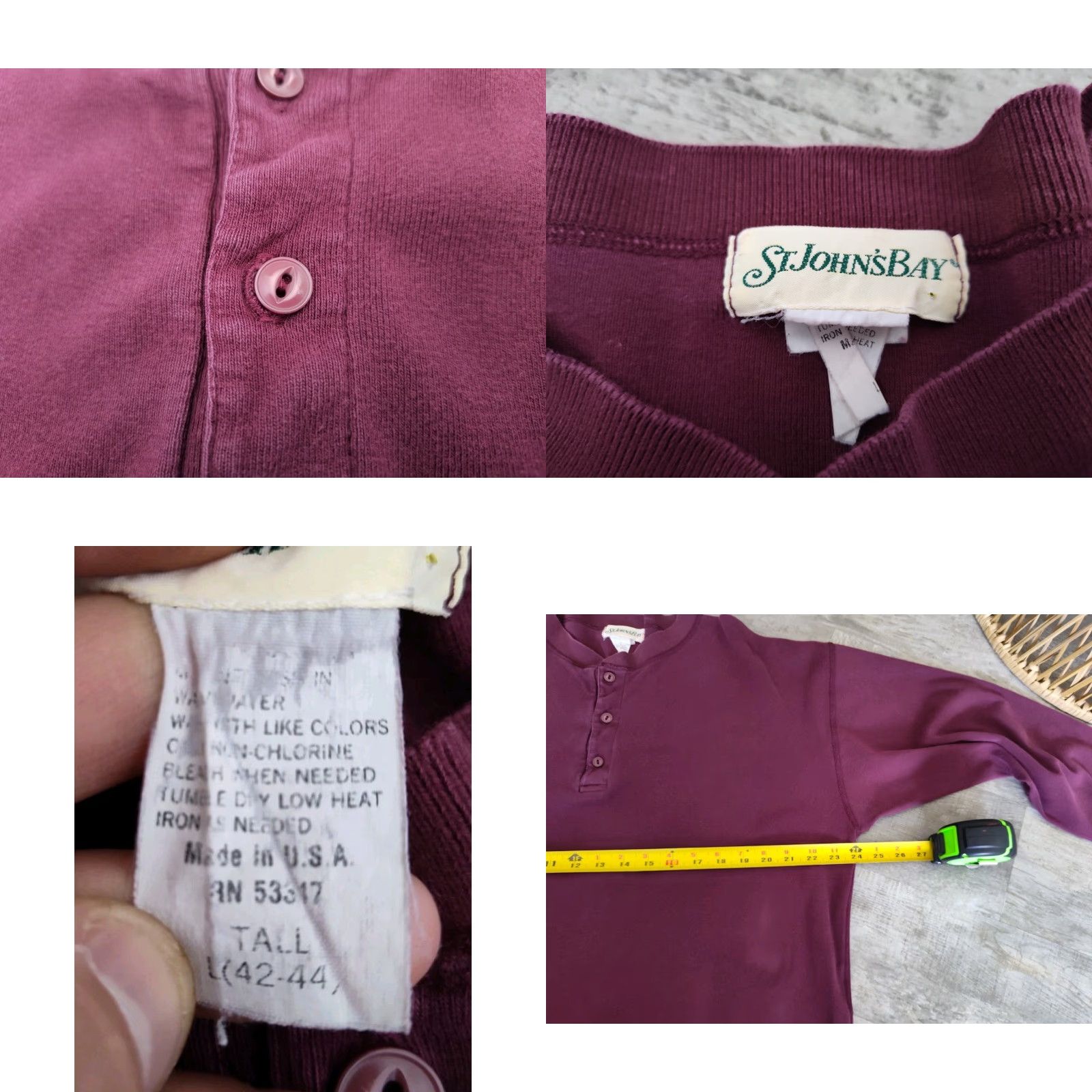 Vintage VINTAGE St. Johns Bay Mens Plum Henley Thermal Long Sleeve Shirt L Tall USA Made Shirt Mens Plum Henley Thermal Long Sleeve with Button Up Casual Size US L / EU 52-54 / 3 - 8 Thumbnail