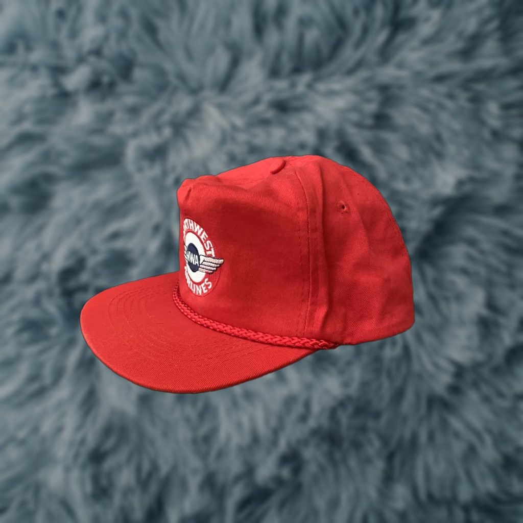 Vintage VINTAGE KC Northwest Airlines NWA Snapback Hat Cap Red Adjustable Mens Cap Bill Red Snapback NWA 90s Size ONE SIZE - 1 Thumbnail