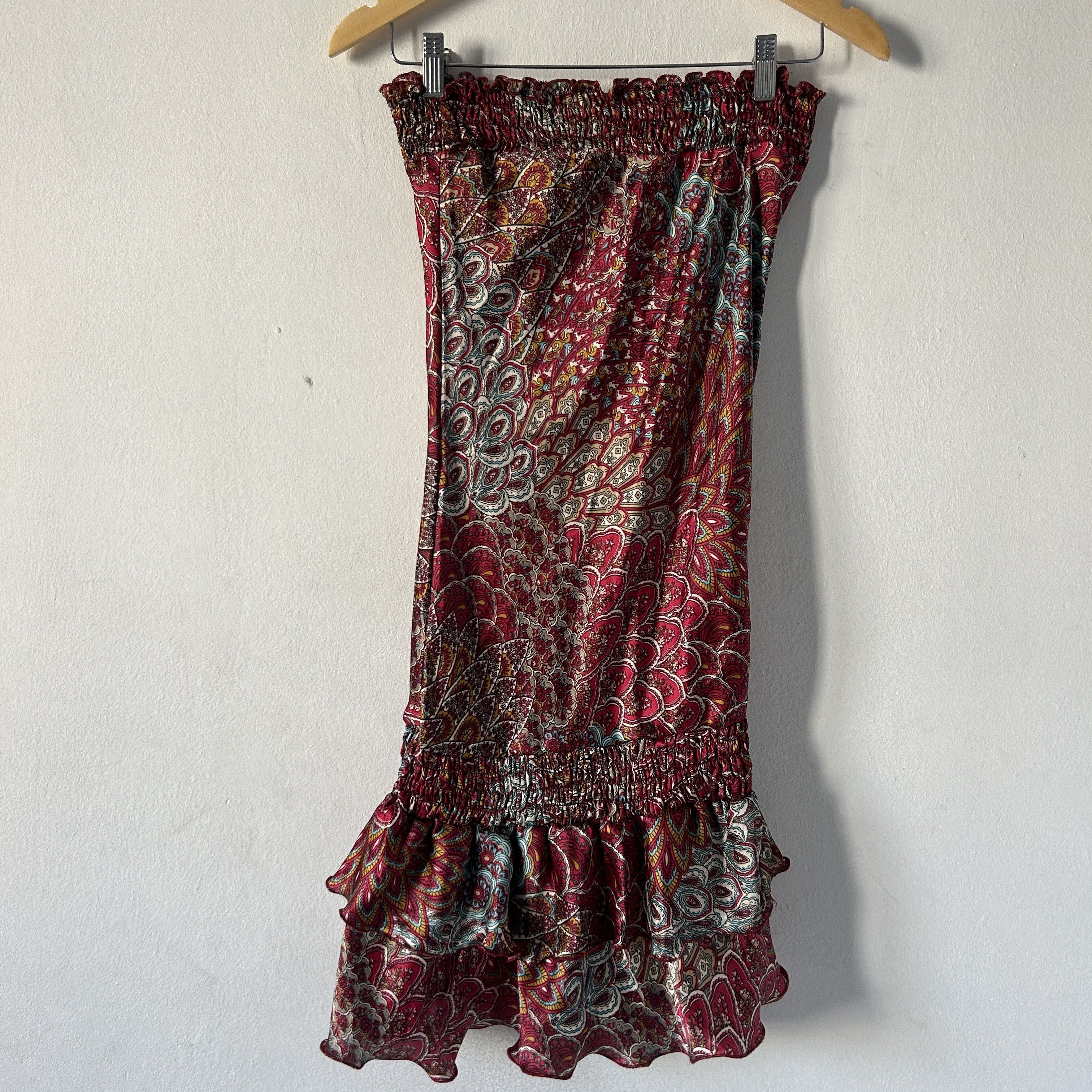 Vintage Vintage y2k satin strapless paisley ruffle ruched dress Size S / US 4 / IT 40 - 6 Thumbnail