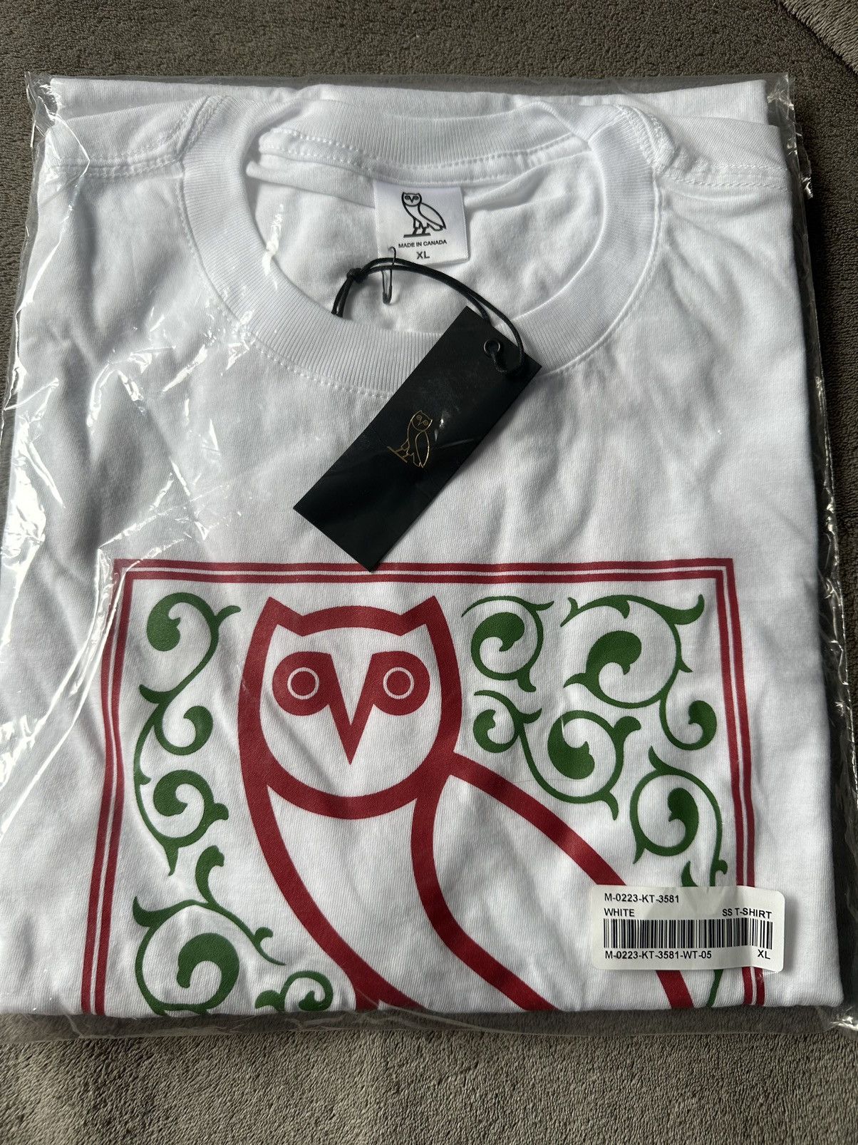 image of Drake x Octobers Very Own Ovo Calligraphy Arabic Owl T-Shirt Tee in White, Men's (Size XL)