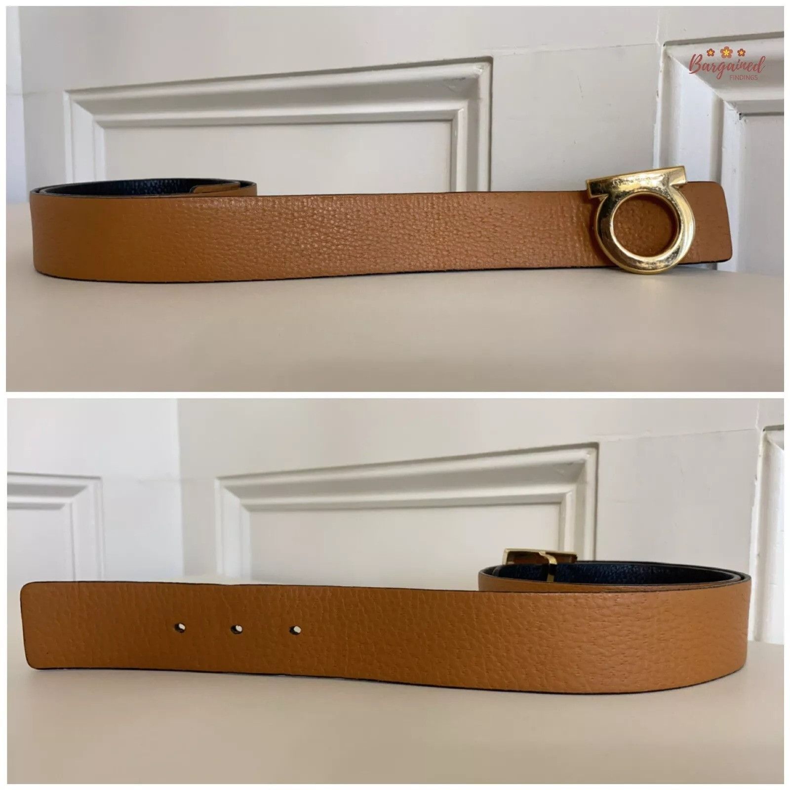 Salvatore Ferragamo Salvatore Ferragamo Black/Cognac Leather Reversible Gold Size ONE SIZE - 5 Thumbnail