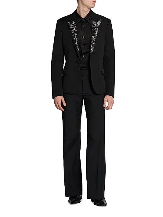 Alexander McQueen o1w1db10925 Embroidered Single-Breasted Wool Jacket in Black Size US L / EU 52-54 / 3 - 5 Thumbnail