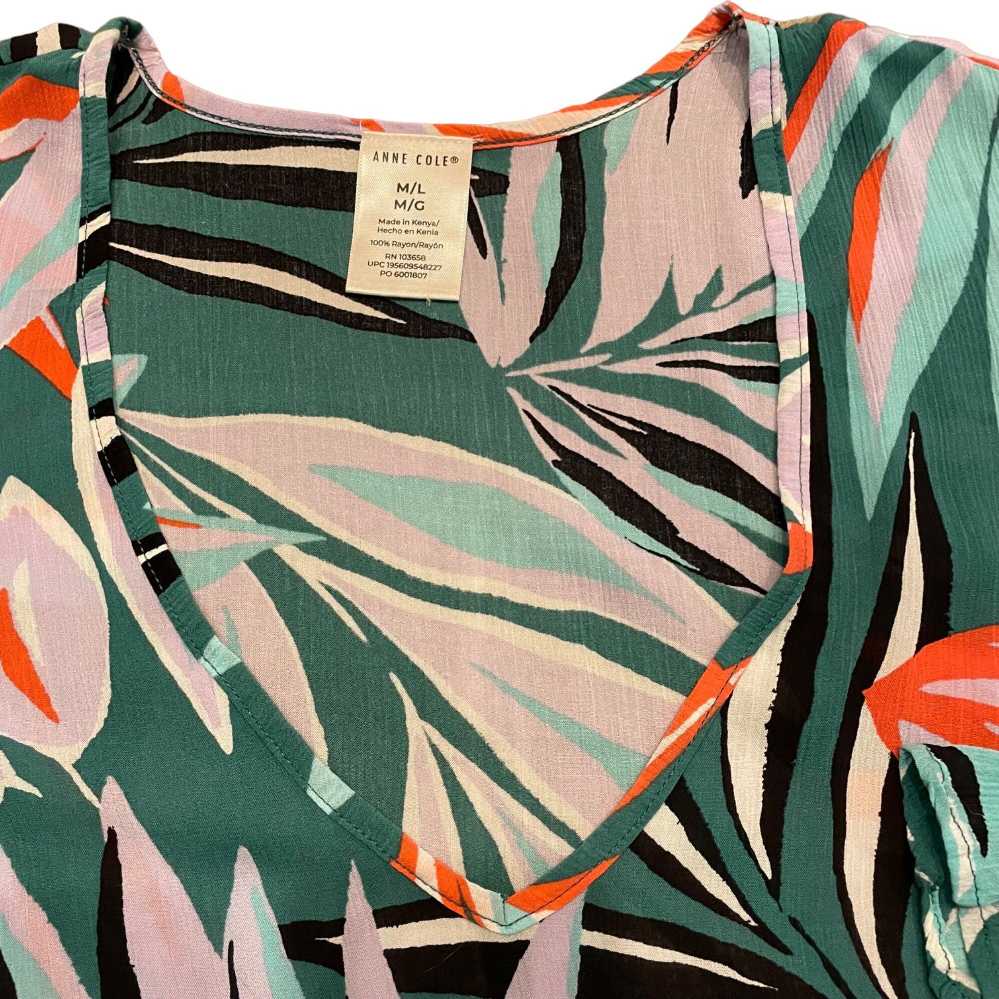 Other Anne Cole Novelty Tropical Print Bell Sleeve 100% Rayon Tuni Size M / US 6-8 / IT 42-44 - 4 Thumbnail