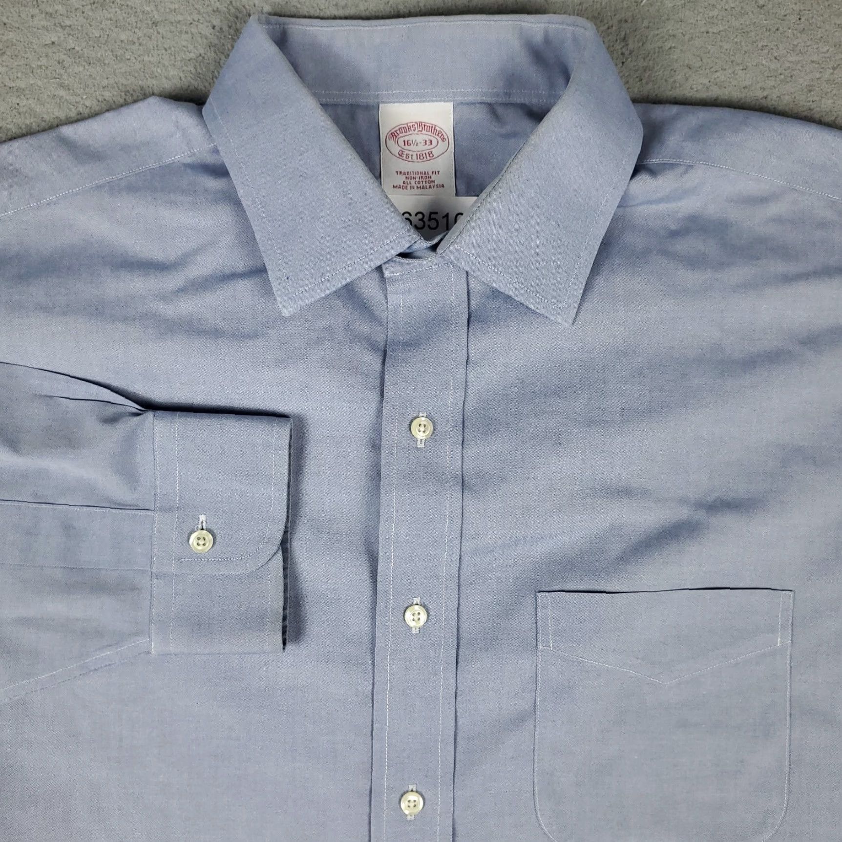 Brooks Brothers Brooks Brothers Dress Shirt Mens 16.5 Blue Long Sleeve Button-Down Regular Fit Size 42R - 2 Thumbnail