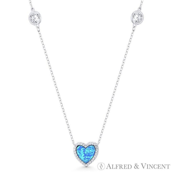 Other Pacific-Blue Lab Opal & CZ Crystal Halo Heart Necklace Size ONE SIZE - 2 Thumbnail