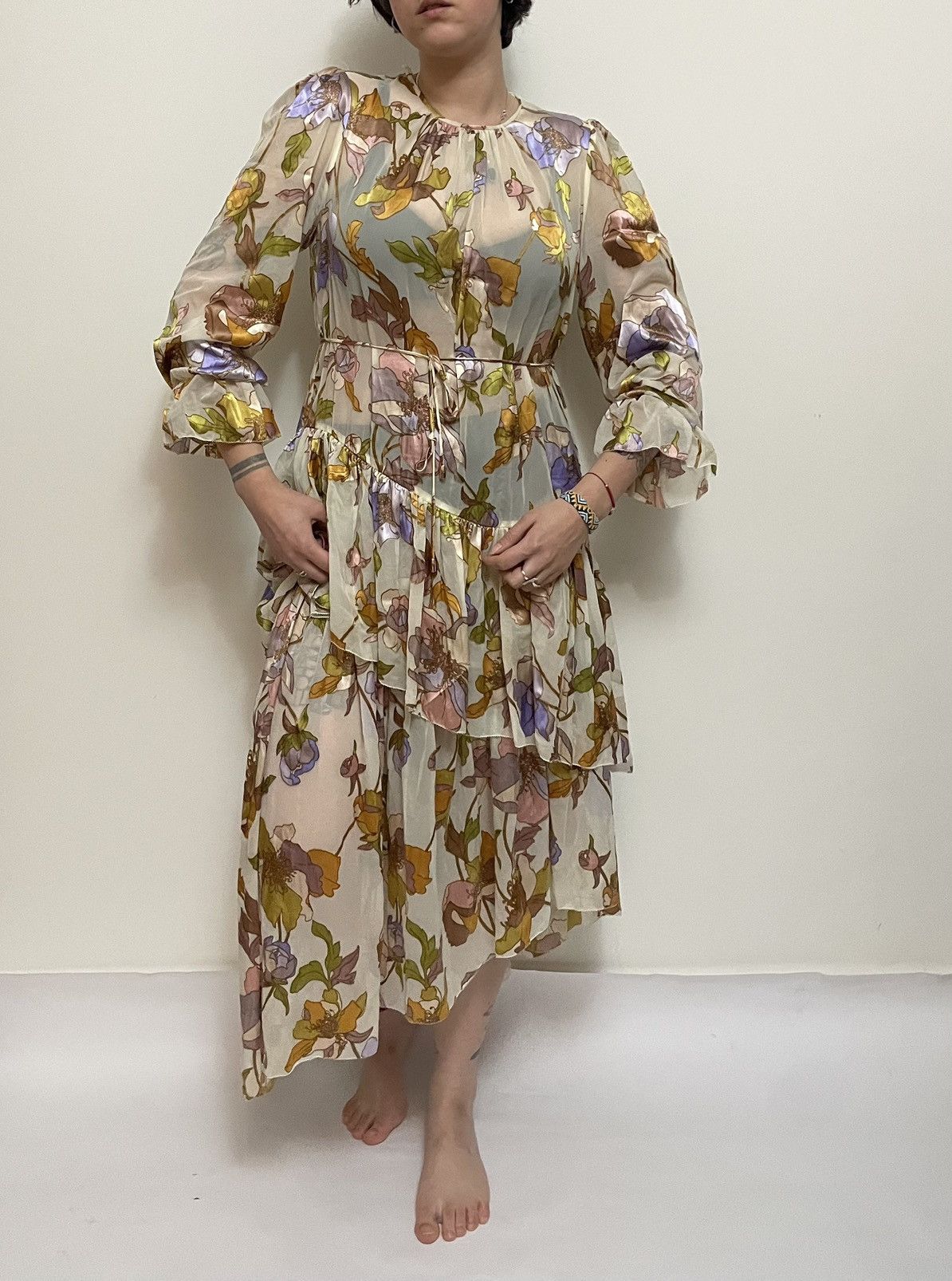 Zimmermann Floral silk Zimmermann midi dress puffed sleeves flounces Size M / US 6-8 / IT 42-44 - 1 Thumbnail