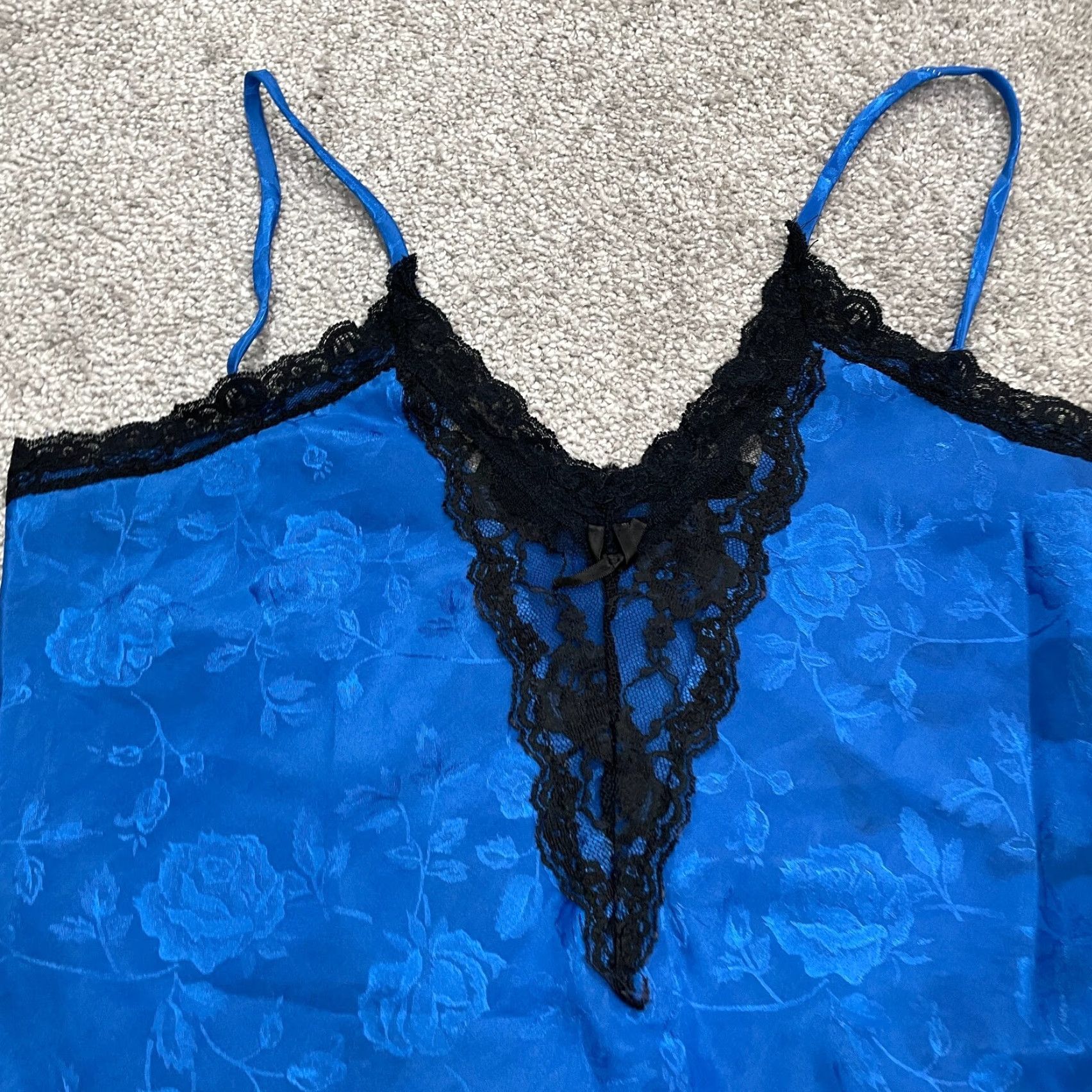 Vintage California Dream Tank Top Womens M Blue Floral 90s Vintage Lace Spaghetti Strappy Sleeveless Camisole Shirt Clothing Size M / US 6-8 / IT 42-44 - 3 Thumbnail