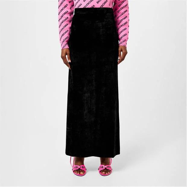 Balenciaga o1g2r1mq0924 Velvet Maxi Skirts in Black Size 29" - 3 Thumbnail