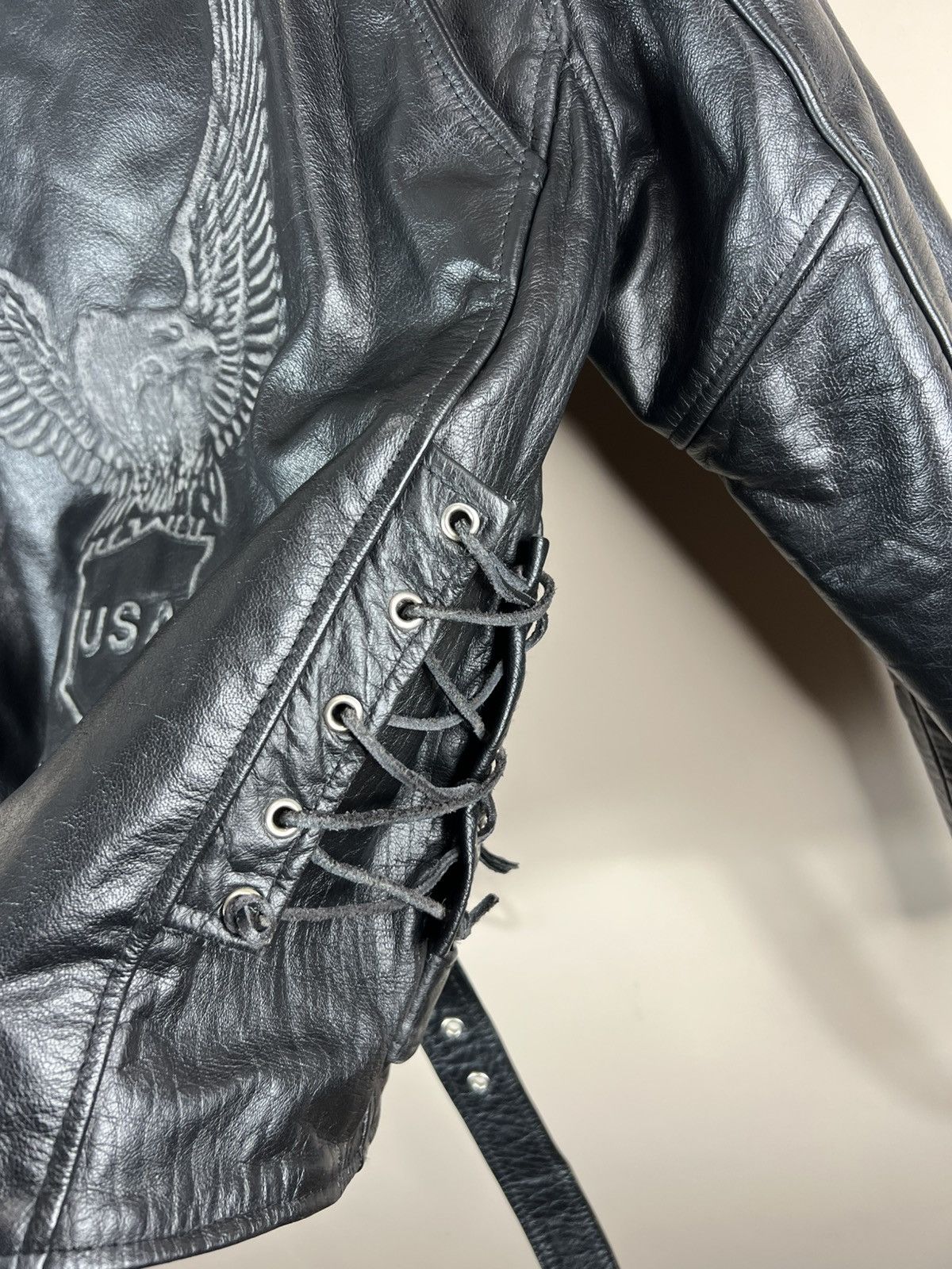 Vintage 🖤VINTAGE LEATHER BIKER RICK OWENS USA🇺🇸 LIVE TO ROAD 🔥JACKET Size US L / EU 52-54 / 3 - 8 Thumbnail
