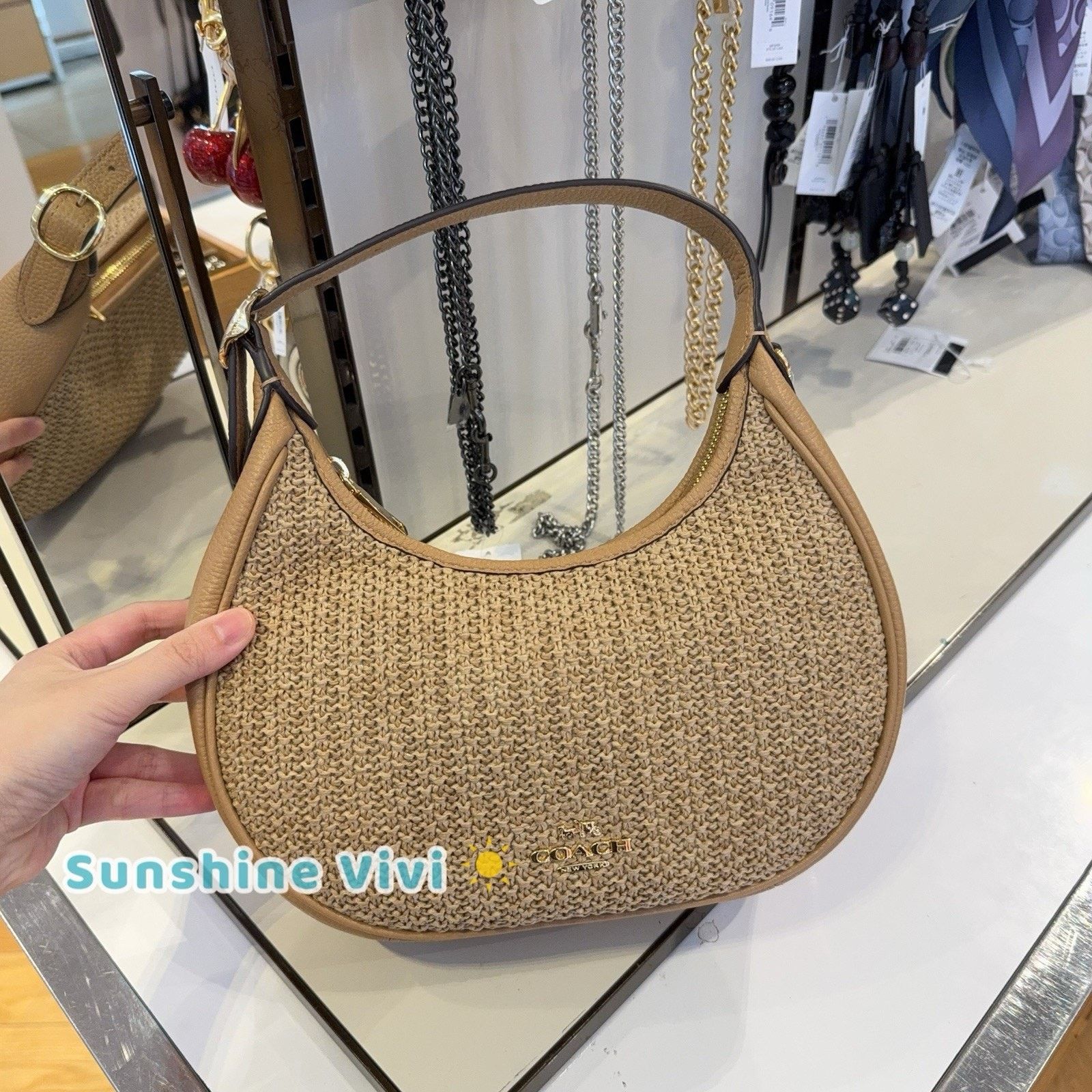 Coach NWT Coach Emily Shoulder Bag CDX20 Gold/Toast Straw leather Size ONE SIZE - 1 Thumbnail