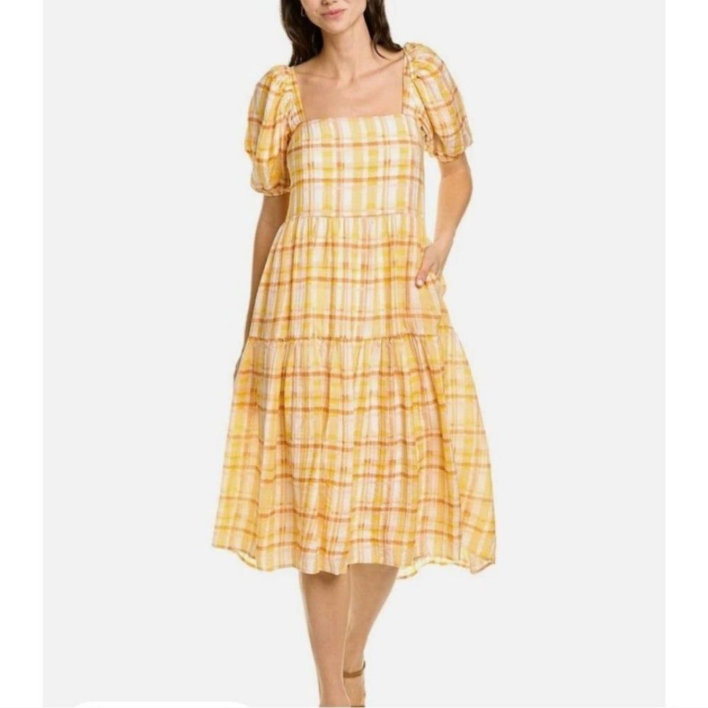 ASTR The Label ASTR The Label Ilana Puff Sleeve Tiered Midi Dress Plaid M Size M / US 6-8 / IT 42-44 - 4 Thumbnail