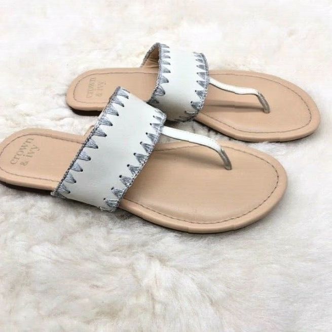 Vintage CROWN & IVY Maryna Flat Sandals T-Strap Women's Size 8 M Ivory NEW Size US 8 / IT 38 - 2 Thumbnail