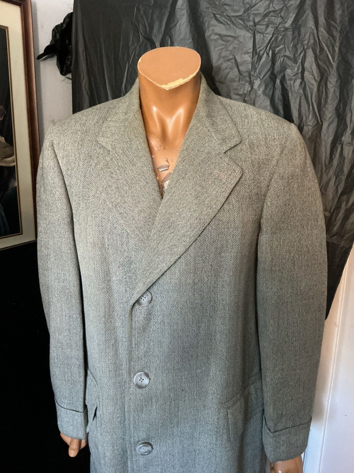 Vintage Vintage 50s 60s Hutzler Brothers Herringbone Wool Overcoat Size US S / EU 44-46 / 1 - 18 Thumbnail