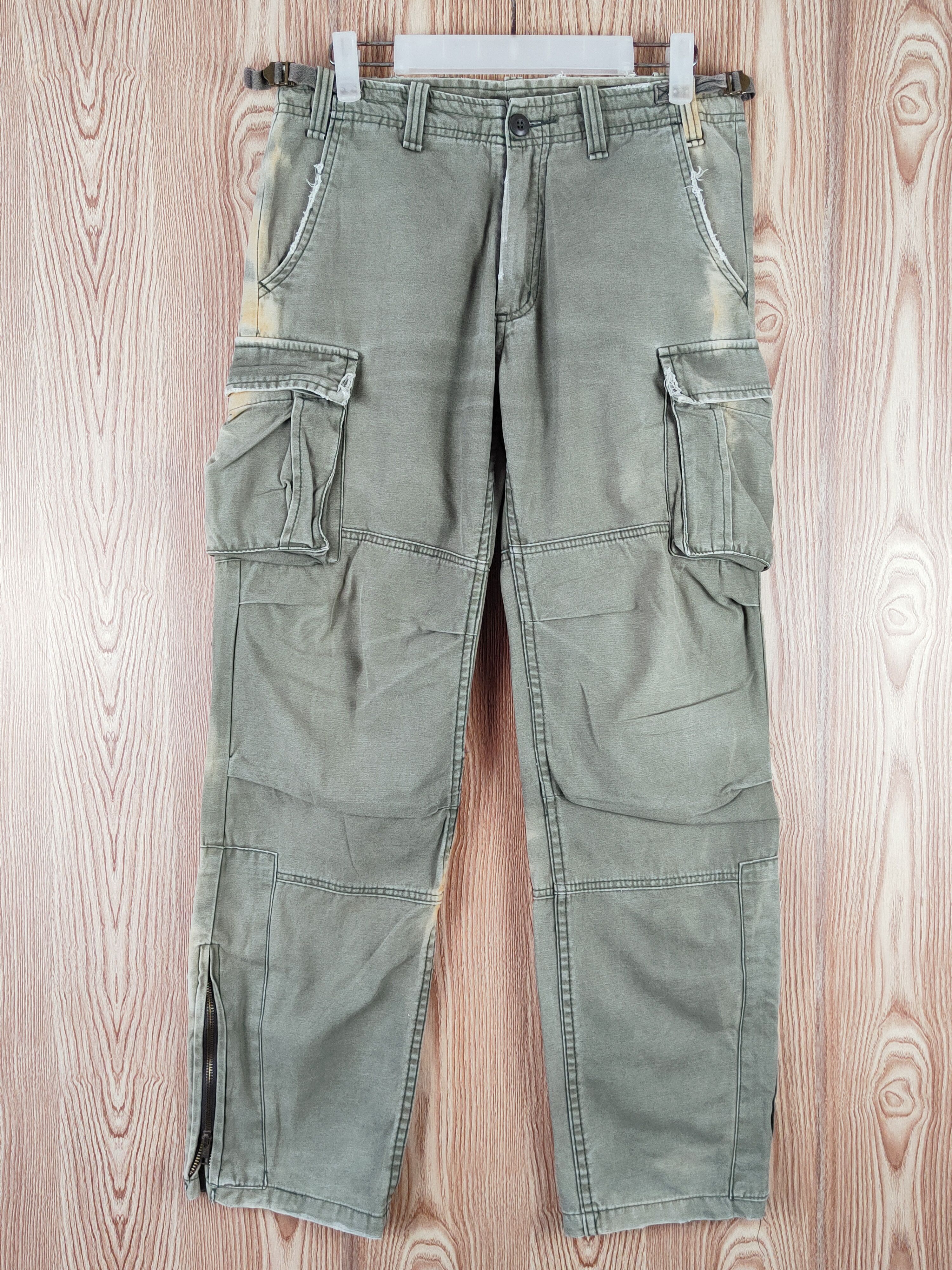 Jungle Storm Green Faded Multipocket Cargo Pants #W013