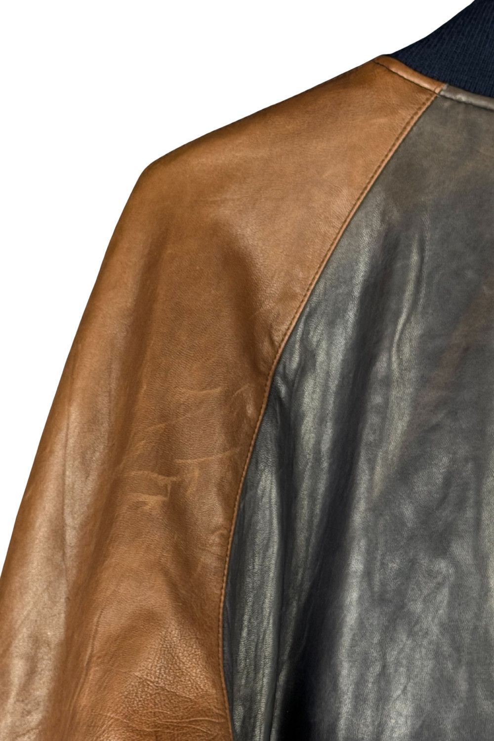 Polo Ralph Lauren PRL 90s Full-Leather Varsity (Black/Tan) Hong Kong Made Size US M / EU 48-50 / 2 - 18 Thumbnail