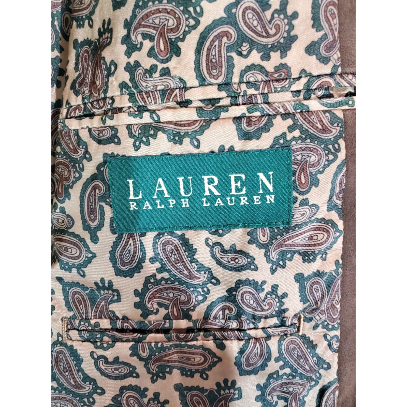 Ralph Lauren VINTAGE RALPH LAUREN Signature Sport Coat Brown Vegan Faux Suede- Paisley Lining 44R Mens Sport Coat/Blazer Size 44R - 4 Thumbnail