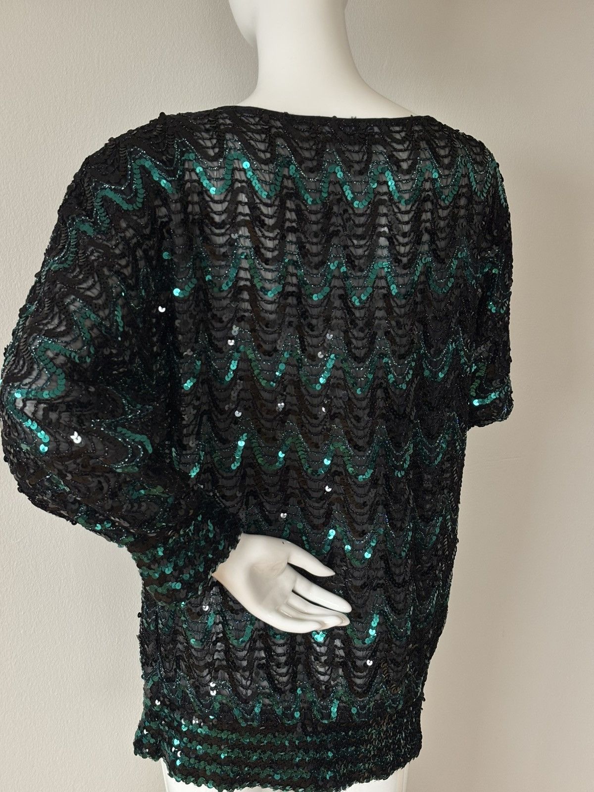 Givenchy Vintage Givenchy Sequin Top 80s Black Green Statement Blouse Size M / US 6-8 / IT 42-44 - 3 Thumbnail