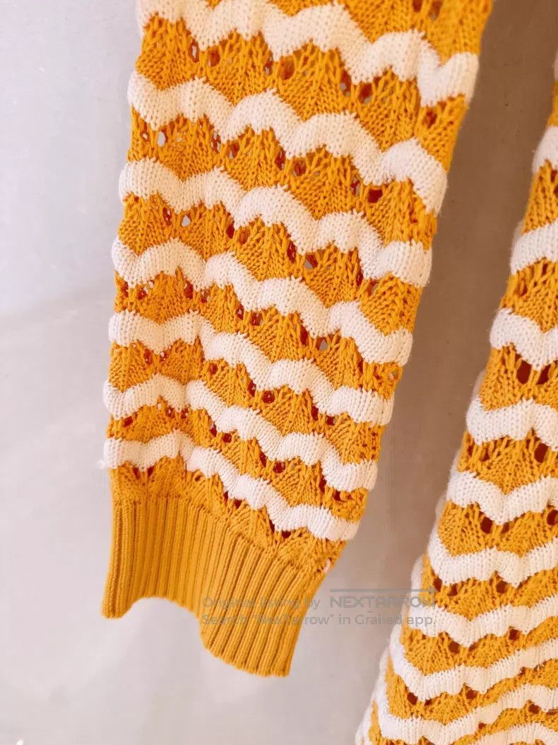 Loro Piana Loro Piana Yellow and White Striped Openwork Crochet Dress Size XS / US 0-2 / IT 36-38 - 5 Thumbnail
