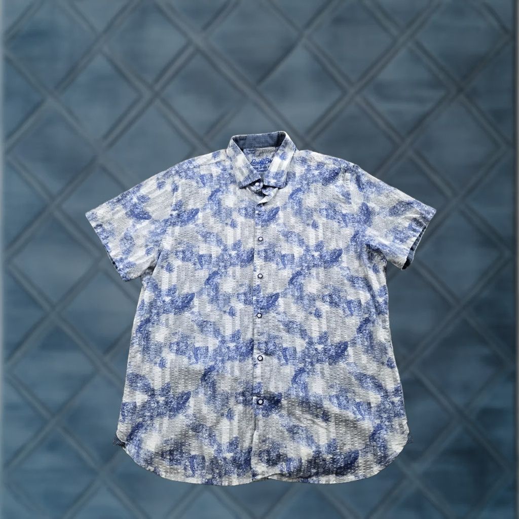 Vintage Lansky Bros Shirt Mens XL Blue Cotton Floral Button Up Camp Casual Short Sleeve Size US XL / EU 56 / 4 - 1 Thumbnail