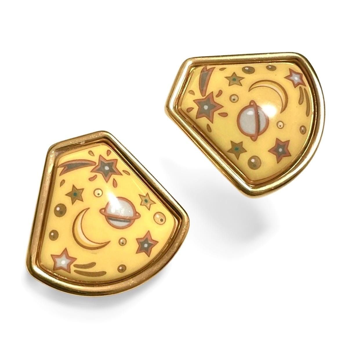 Hermes Vintage Hermes cloisonne golden earrings with stars, moon Size ONE SIZE - 7 Thumbnail