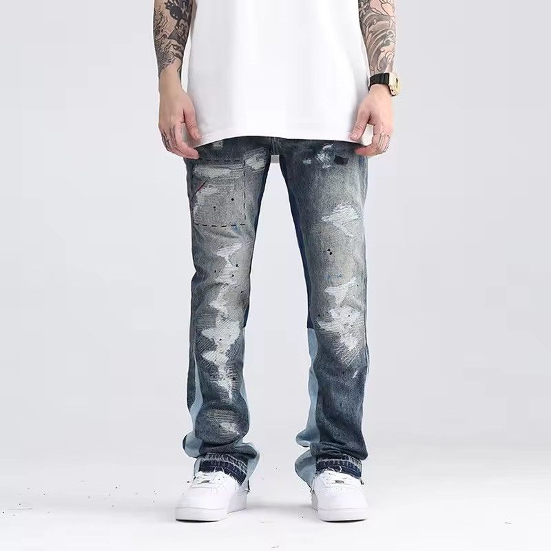 Blue Speckle ink Washed Flared Jeans