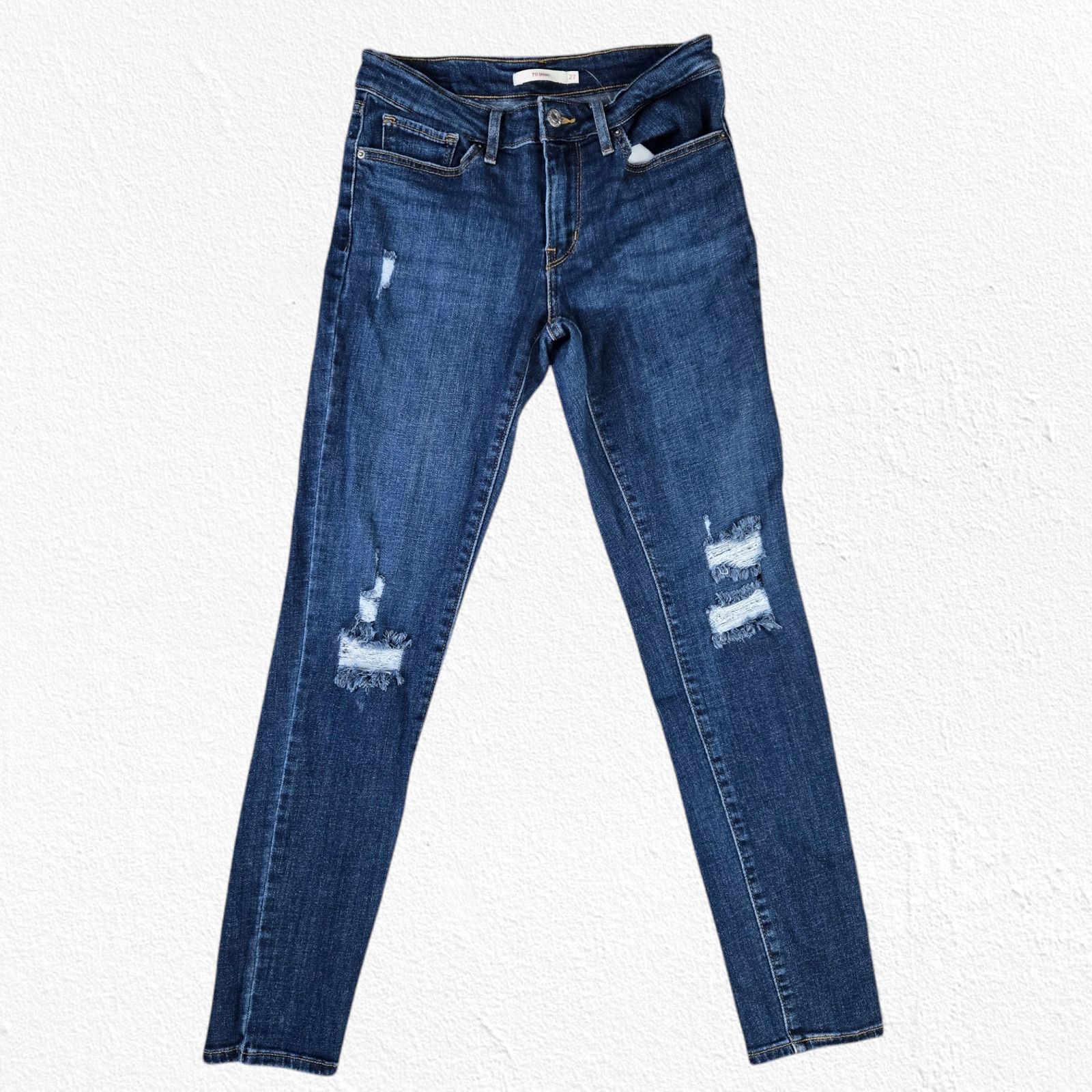 Levi's Levi's 711 Dark Distressed Low Rise Skinny Jeans Size 27 Size 27" / US 4 / IT 40 - 2 Thumbnail