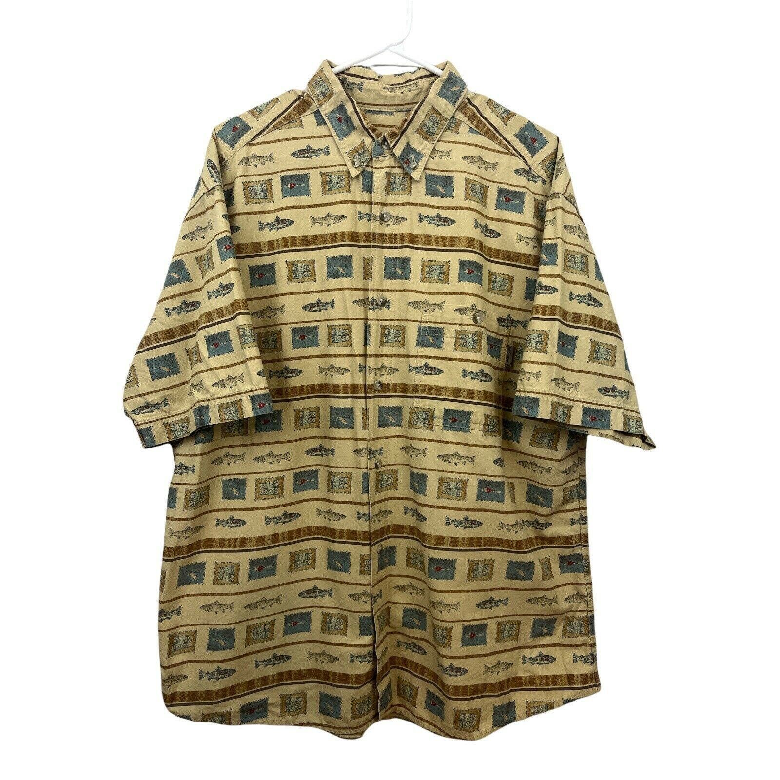 Other Woolrich Tan Fishing Print Short Sleeve Shirt XL