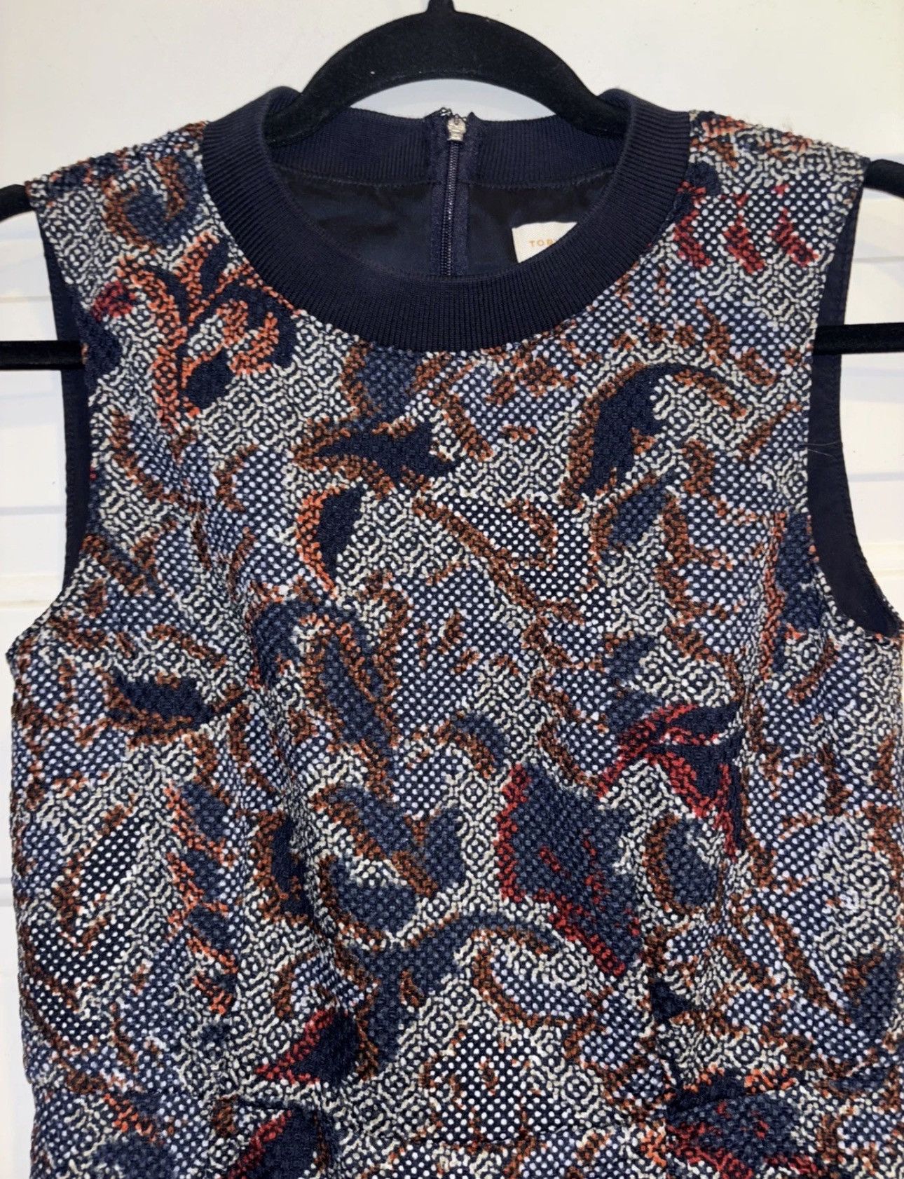 Tory Burch Tory Burch Dahlia Navy Pixelated Brocade Print Mini Dress Size XS / US 0-2 / IT 36-38 - 6 Thumbnail