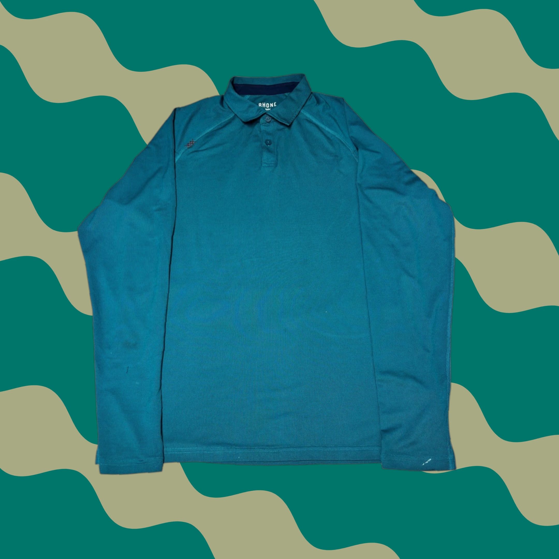 Rhone Rhone Long Sleeve Polo Shirt Men's M Teal Blue Athletic Top Golf Activewear Moisture Wicking Breathable Quick Dry Polo Shirt Mens Size US M / EU 48-50 / 2 - 1 Thumbnail