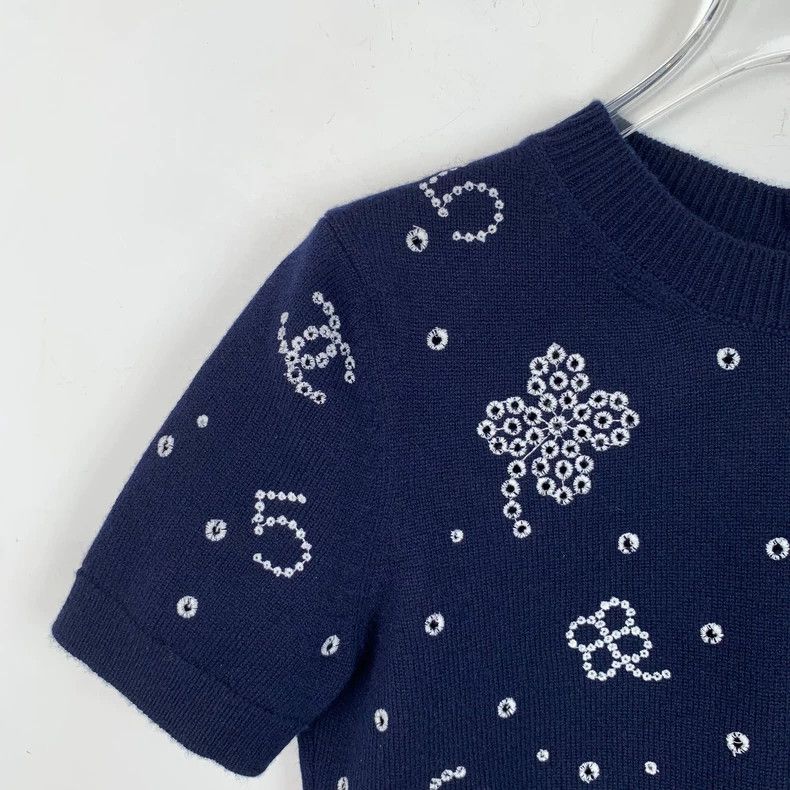 Chanel ChanelDark blue logo digital print embroidered cashmere sho Size XXS / US 00 / IT 34 - 3 Thumbnail