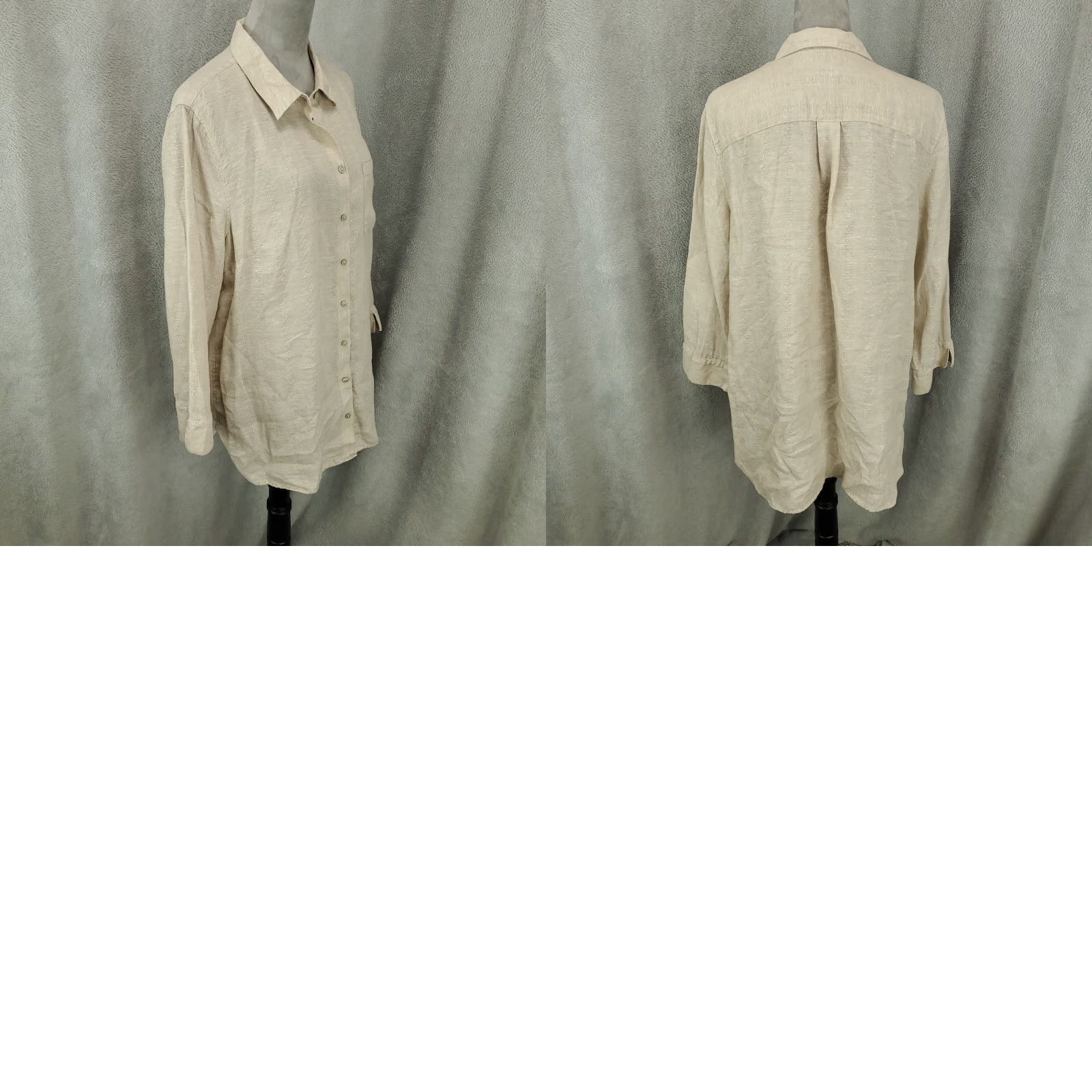 Vintage Womens Chico's Linen Button-Up Size 16 Tan Ivory XL Non-Iron Long Sleeve Casual Shirt Womens Regular Size XXL / US 16-18 / IT 52-54 - 8 Thumbnail