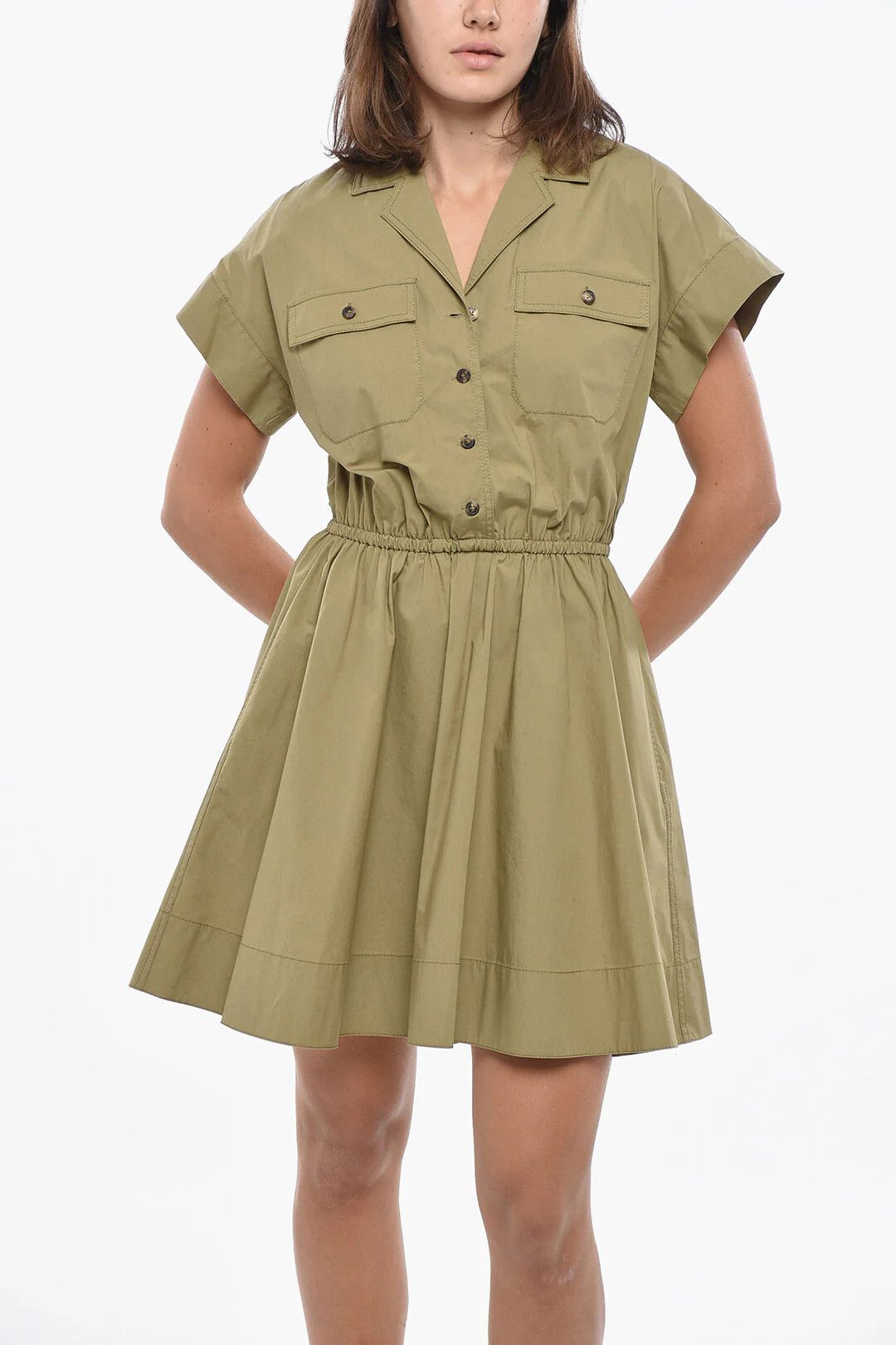 Tory Burch og1mm0426 Cotton-Blend Shirt Dress in Military Green Size S / US 4 / IT 40 - 4 Thumbnail
