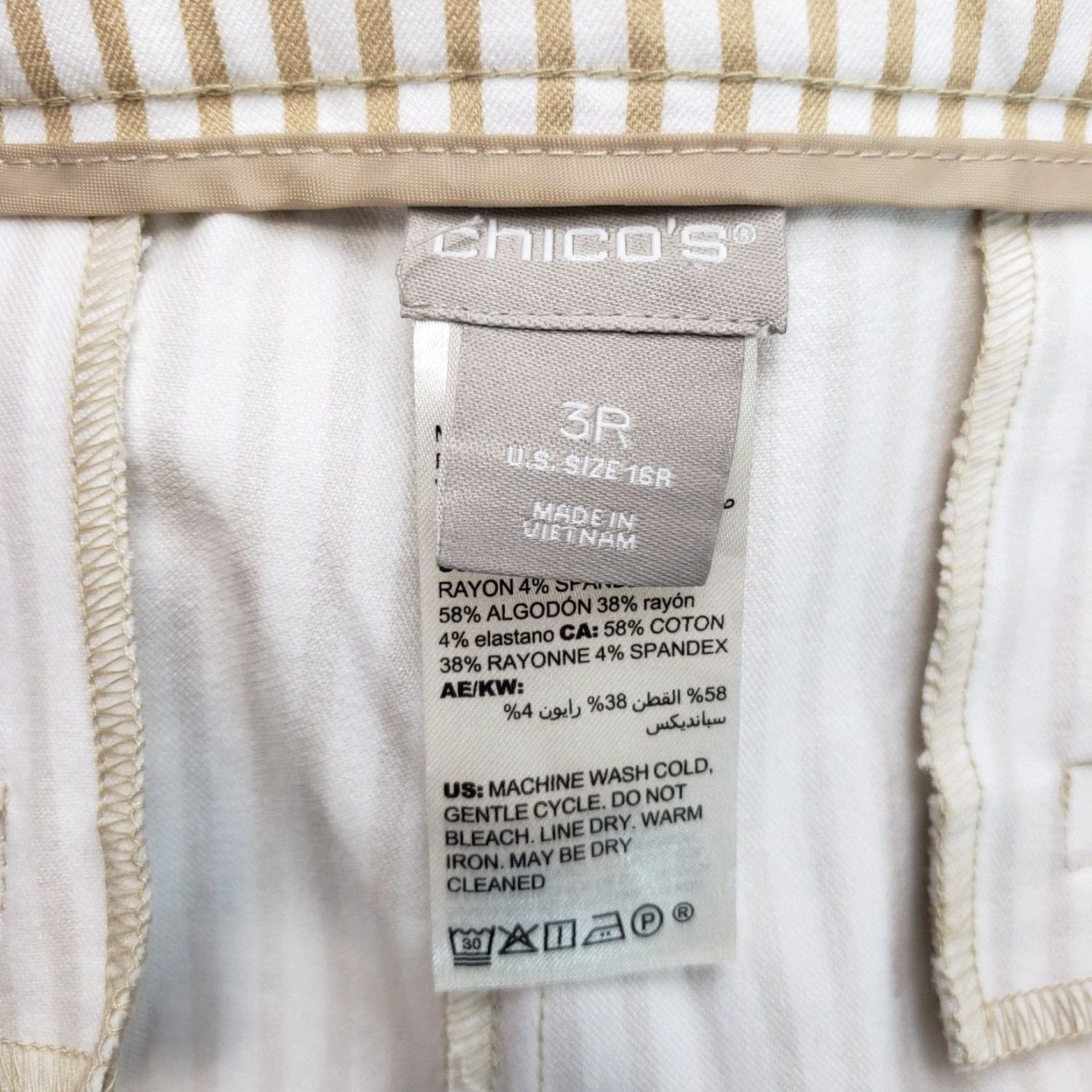 Vintage Chicos Womens Pants Sz 16 Tan White Stripe High Rise Cotton Blend Size 38" / US 16 / IT 52 - 7 Thumbnail