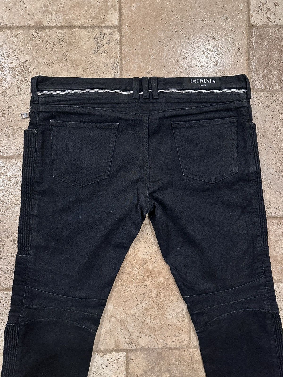 Balmain Balmain Double Zipper Black Wax Paneled Moto Biker Denim Size US 36 / EU 52 - 9 Thumbnail