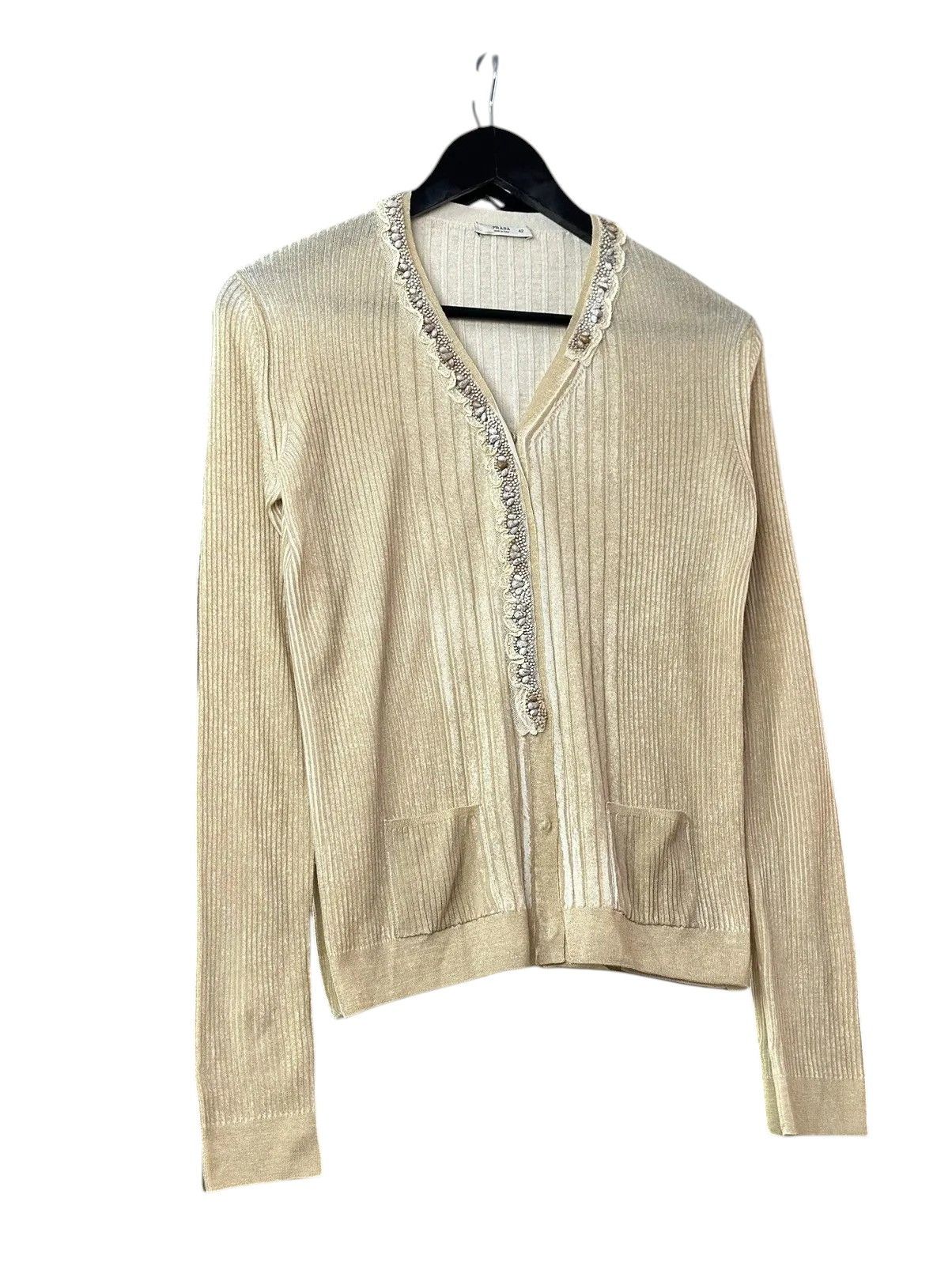 Prada Beige Prada Wool Cardigan Lana Maglioni Gilet W42 S/M Size M / US 6-8 / IT 42-44 - 4 Thumbnail