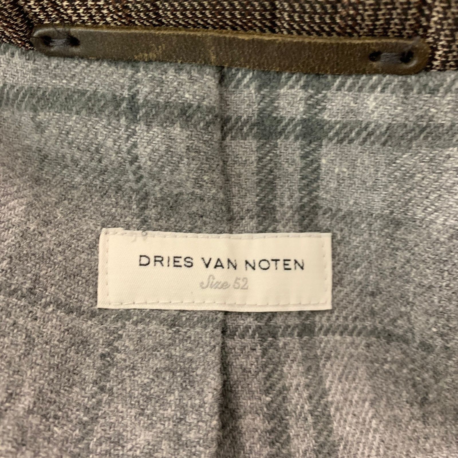 DRIES VAN NOTEN Size 42 Brown Taupe Glenplaid Polyester Coat