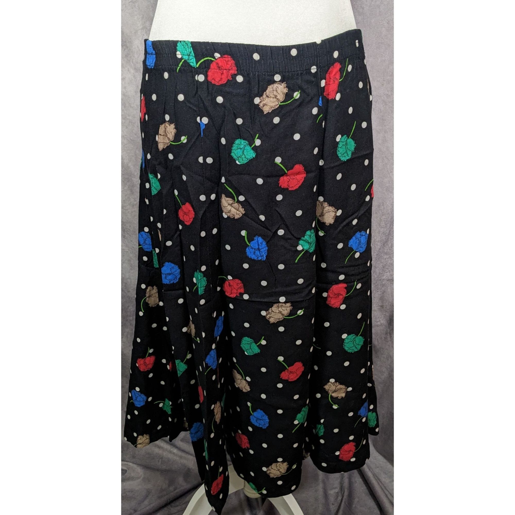 Other Vintage Cape Cod Sportswear Black Floral Polka Dot Midi Skir Size 34" / US 12 / IT 48 - 4 Thumbnail