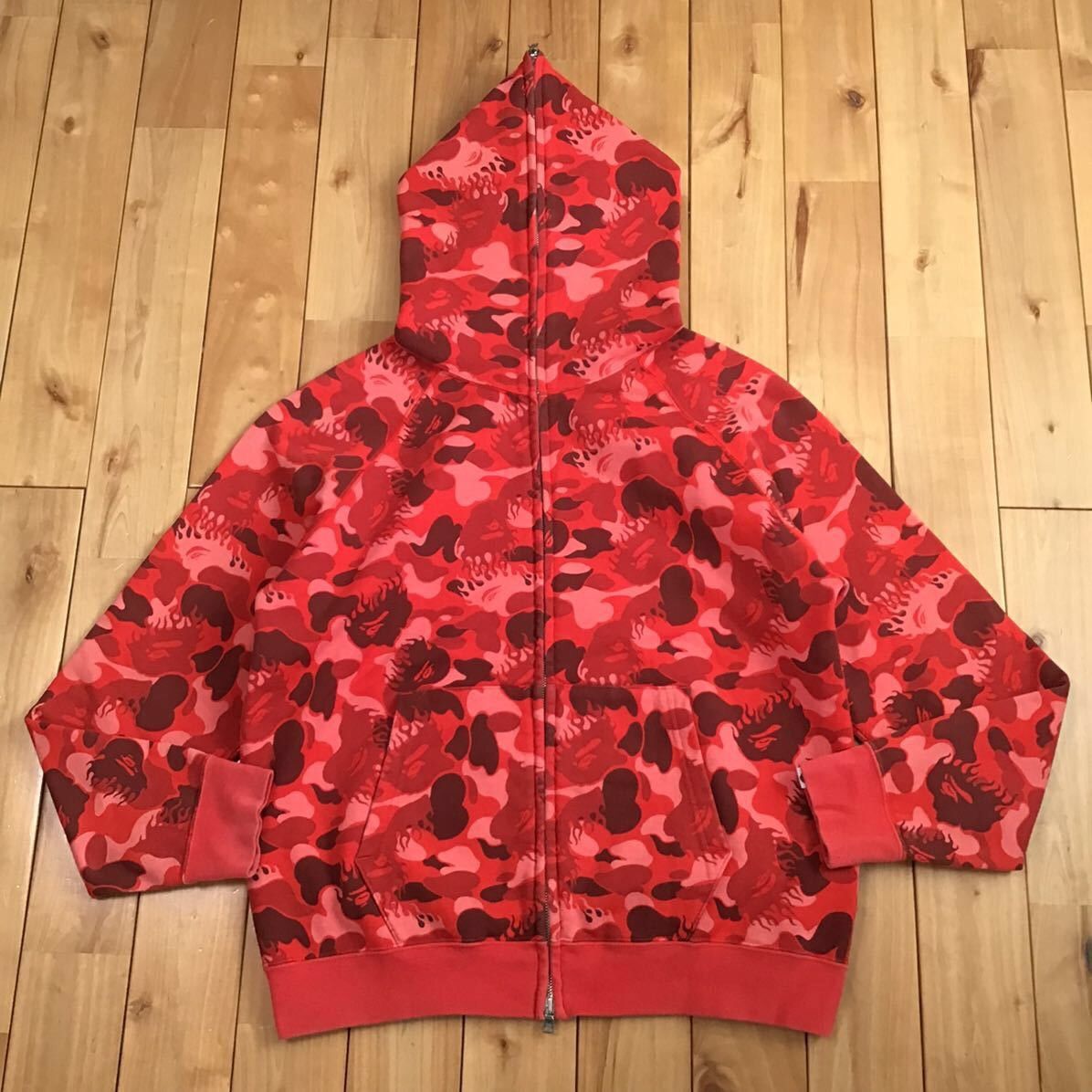 image of Bape Fire Camo Full Zip Hoodie Red Camo A Bathing Ape Flame, Men's (Size Small)