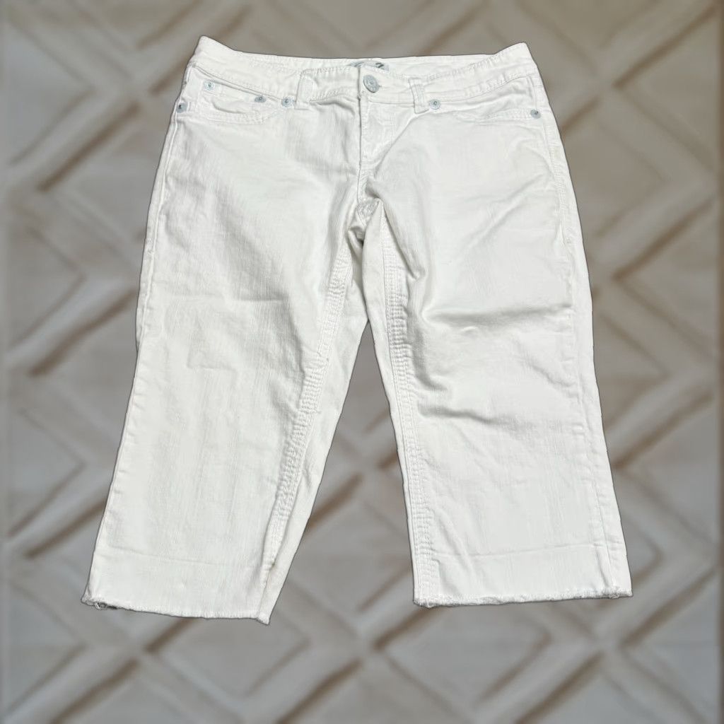 Vintage Seven7 Capri Denim Jeans Womens 12 White Straight Raw Hem Stretch Casual 36x19 Size 34" / US 12 / IT 48 - 1 Thumbnail