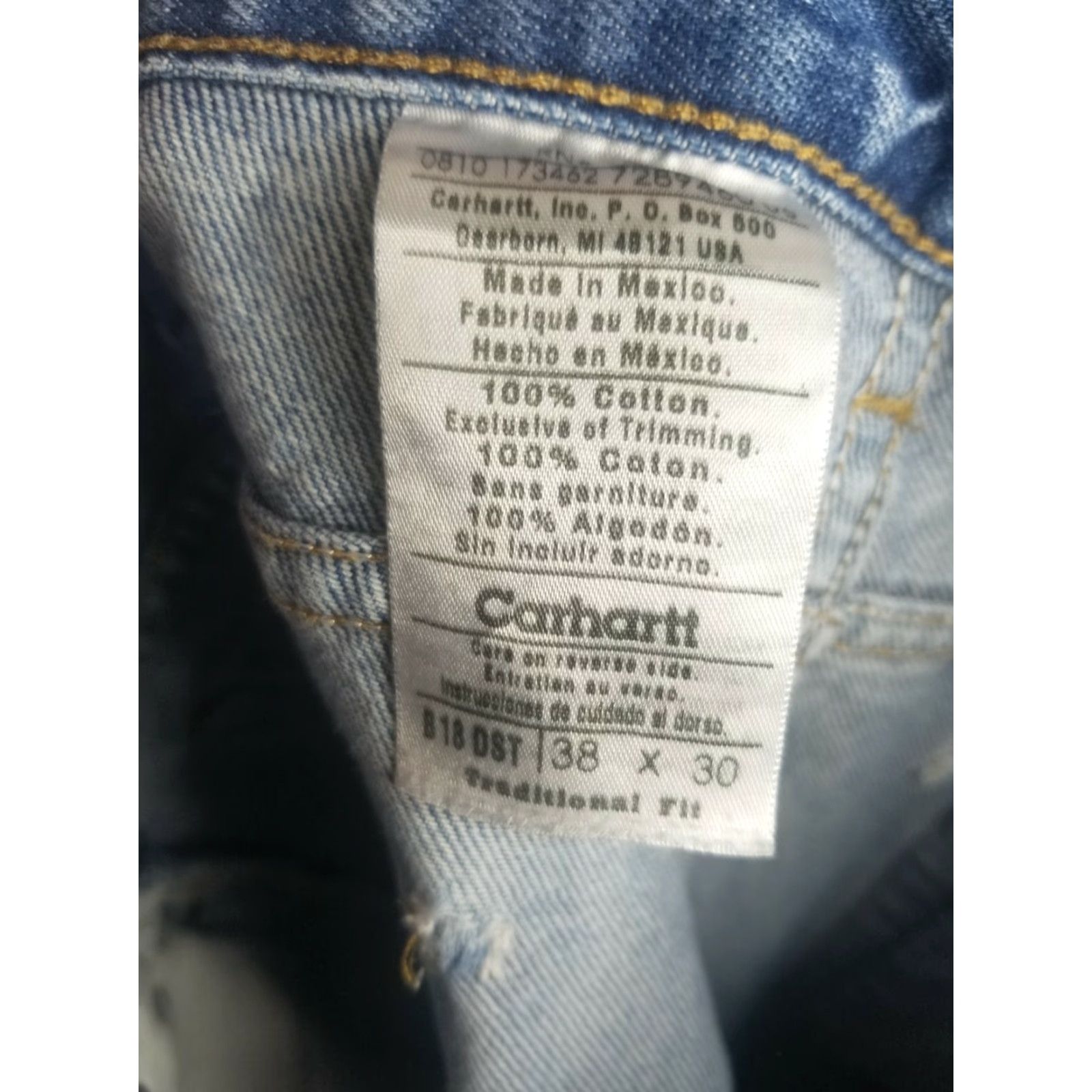 Carhartt Carhartt Men's B18 DST Traditional Fit Denim Blue Jeans 38x30 Distressed Prime 5-Pocket Design Regular Inseam 30 in Belt Loops Logo Size US 36 / EU 52 - 7 Thumbnail