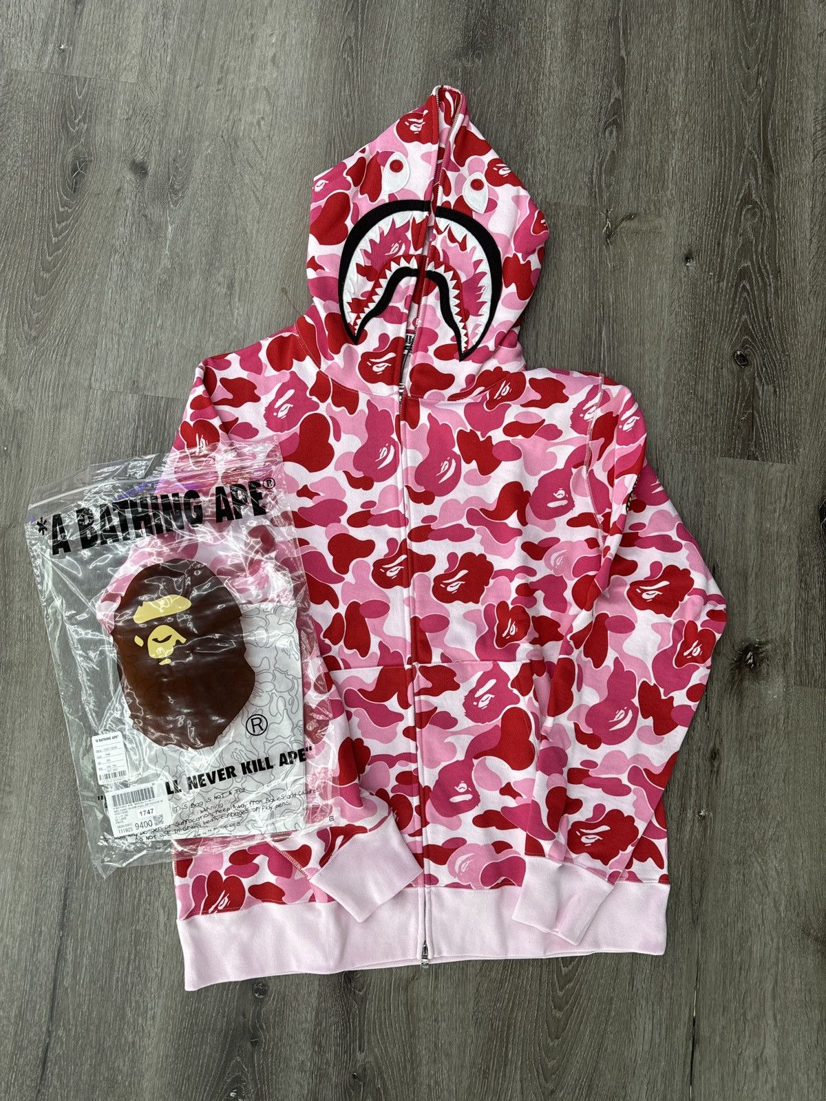 image of Bape Abc Camo 2Nd Shark Full Zip Hoodie in Pink, Men's (Size 2XL)