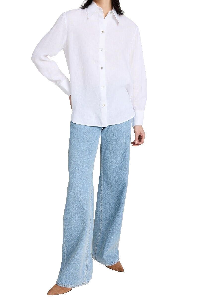 Vince Vince Medium White Long Sleeve Button Up Shirt Linen Blouse Size M / US 6-8 / IT 42-44 - 3 Thumbnail