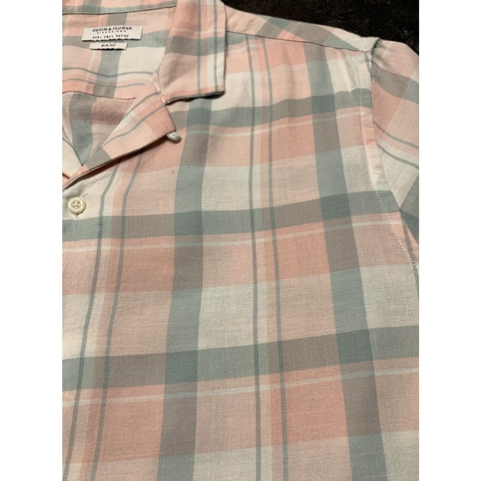 Denime VINTAGE Denim & Flower Pink Plaid Slim Fit Short Sleeve Button-Up Shirt Adult Large Cotton Size US L / EU 52-54 / 3 - 3 Thumbnail