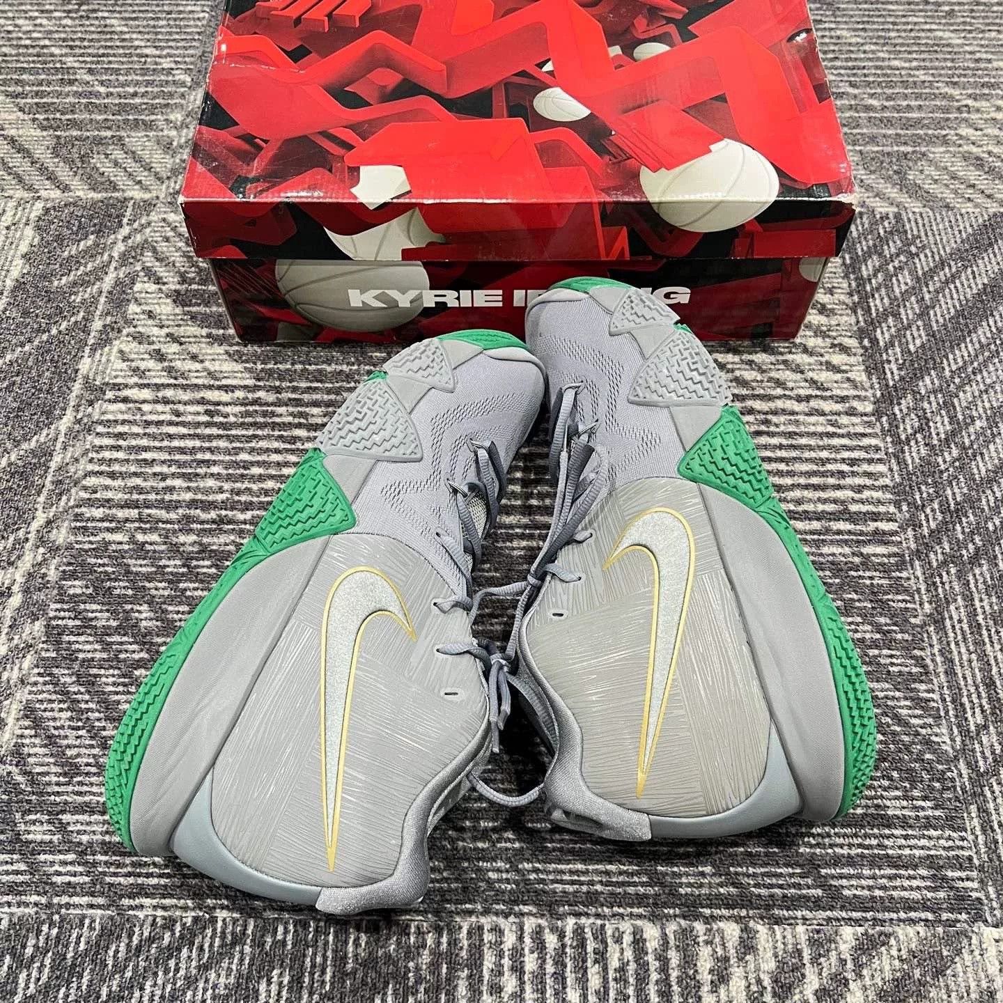 Nike Nike Kyrie 4 Gray Green Basketball Shoes Size US 5 / EU 37 - 4 Thumbnail